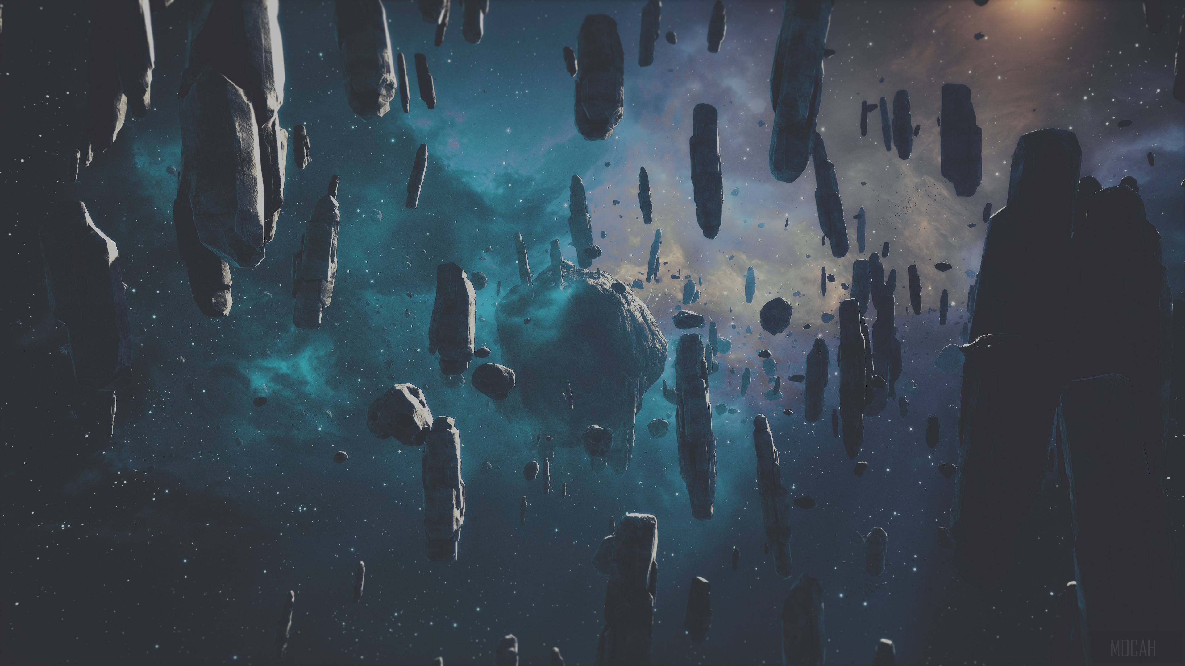 Falling Asteroids in Space 4K HD Wallpaper