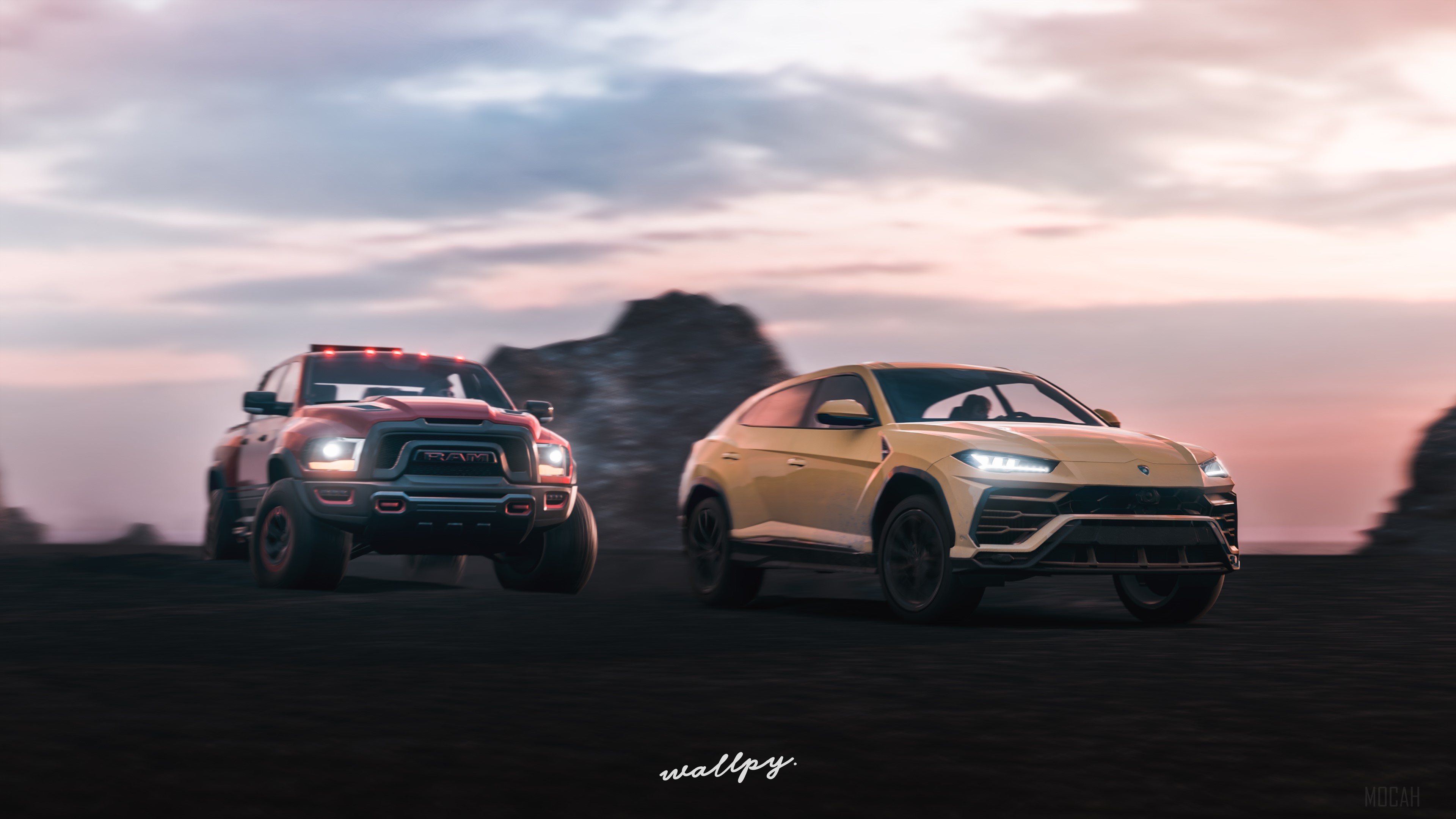 Lamborghini Urus and Ram Truck 4K HD Wallpaper