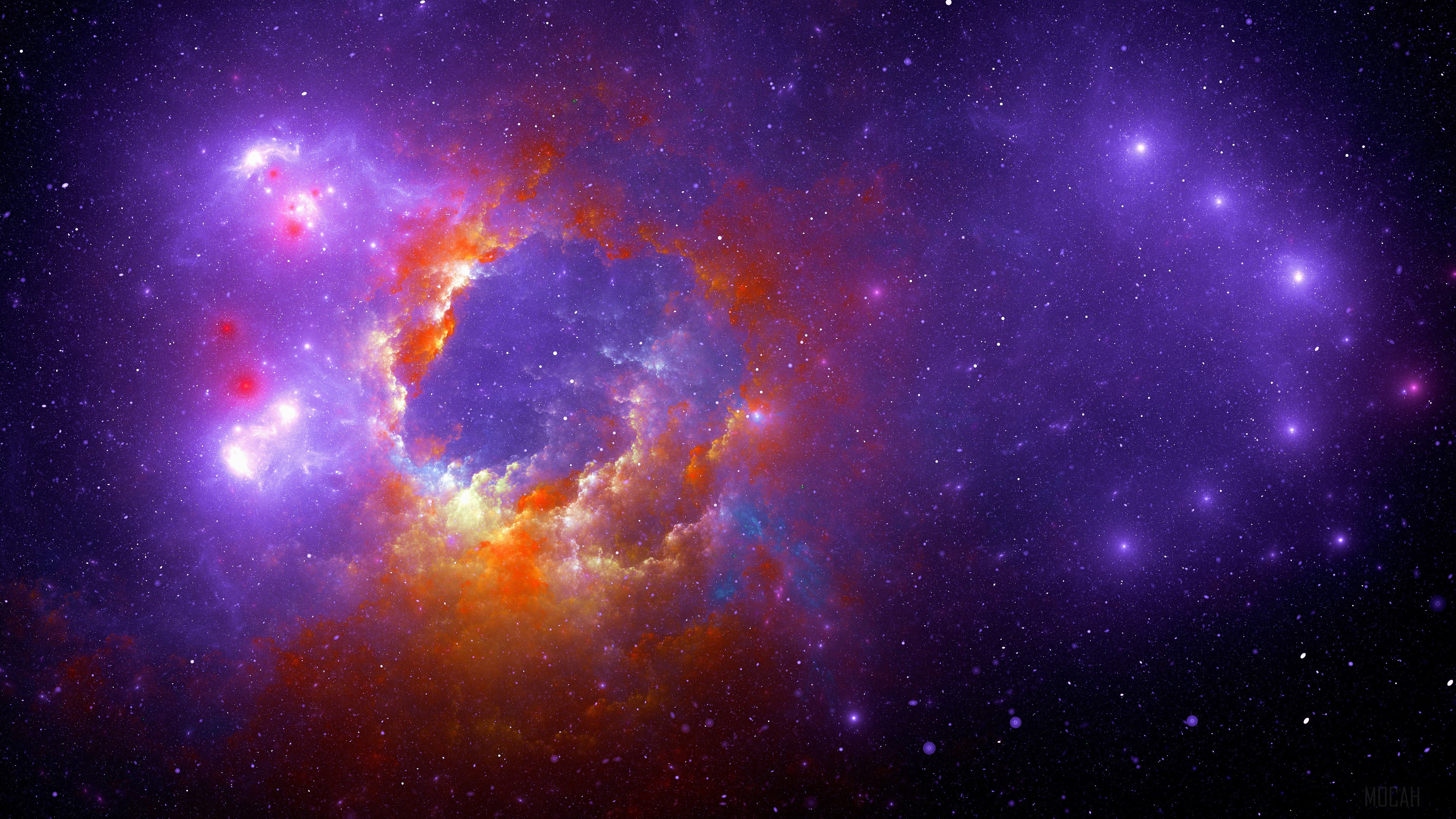 Purple and orange nebula digital art 4K HD Wallpaper