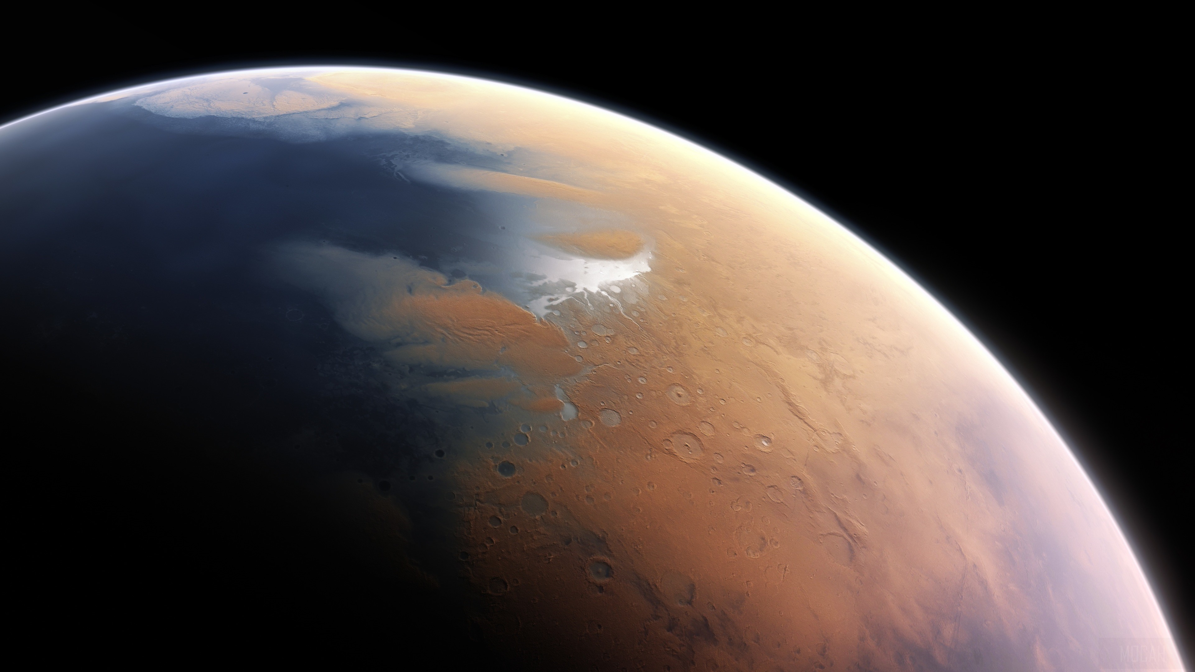 Mars planet surface with ice caps 4K HD Wallpaper