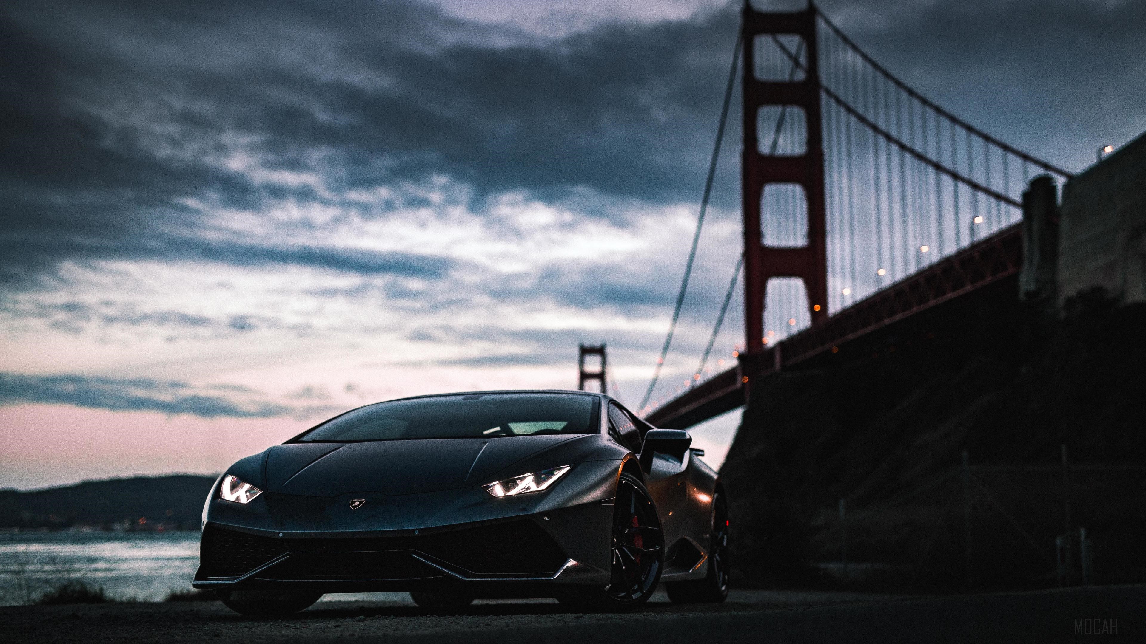 Lamborghini Huracan at Golden Gate Bridge 4K HD Wallpaper