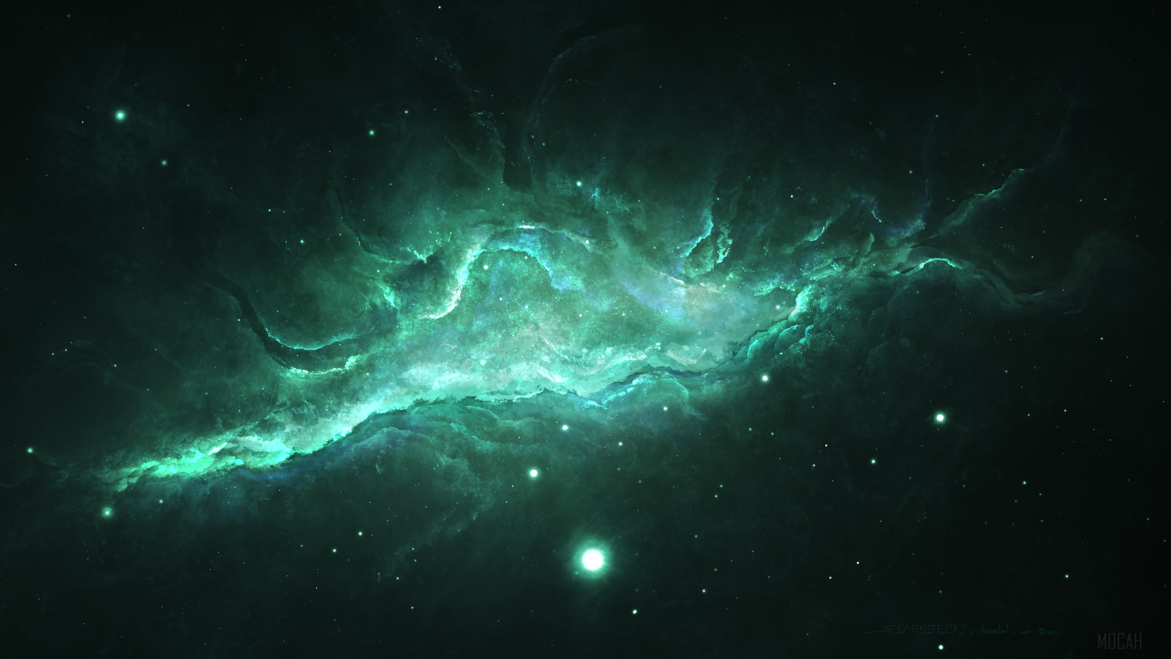 Mystical Green Nebula in Deep Space 4K HD Wallpaper
