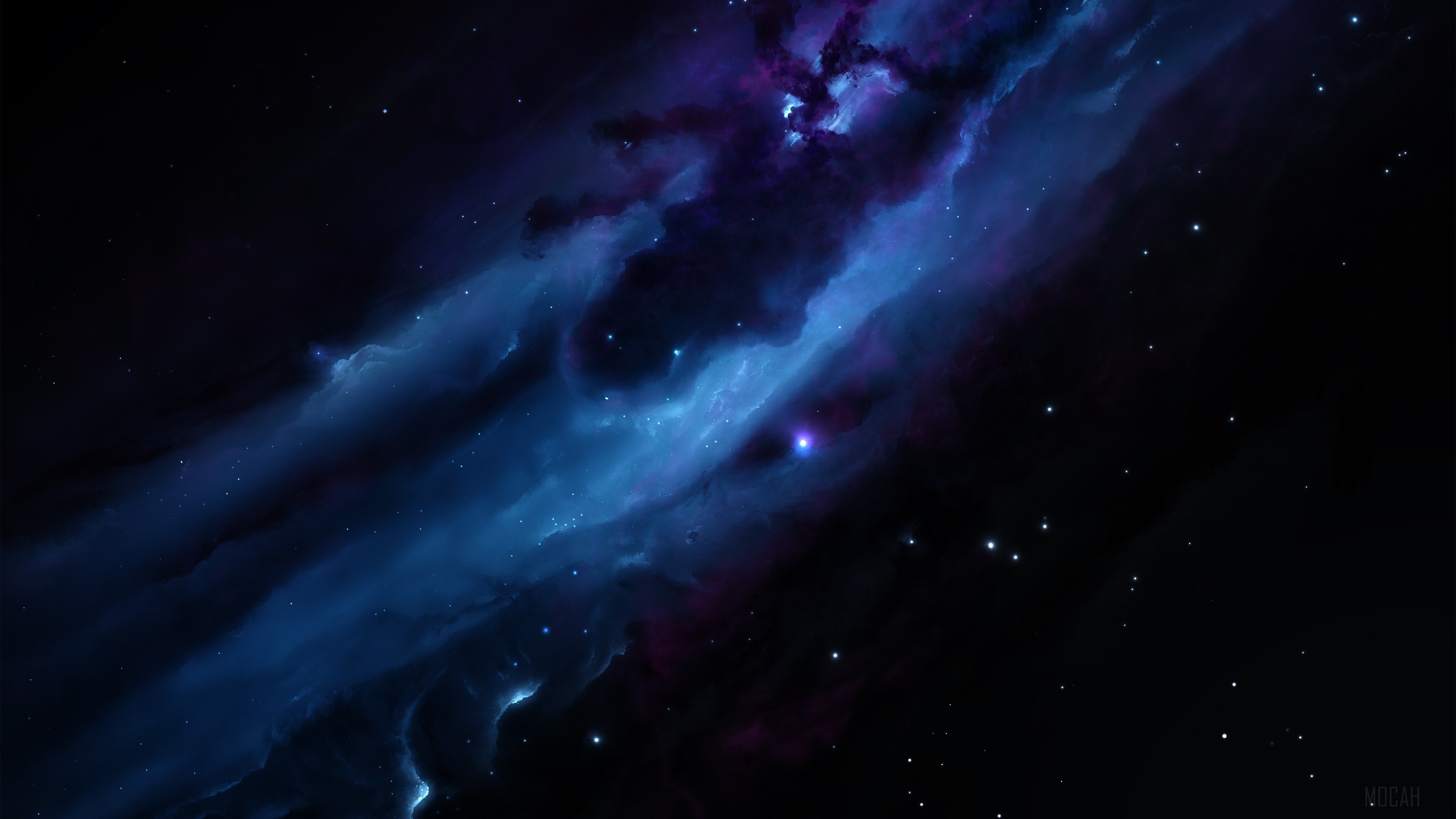 Blue and purple nebula with stars 4K HD Wallpaper