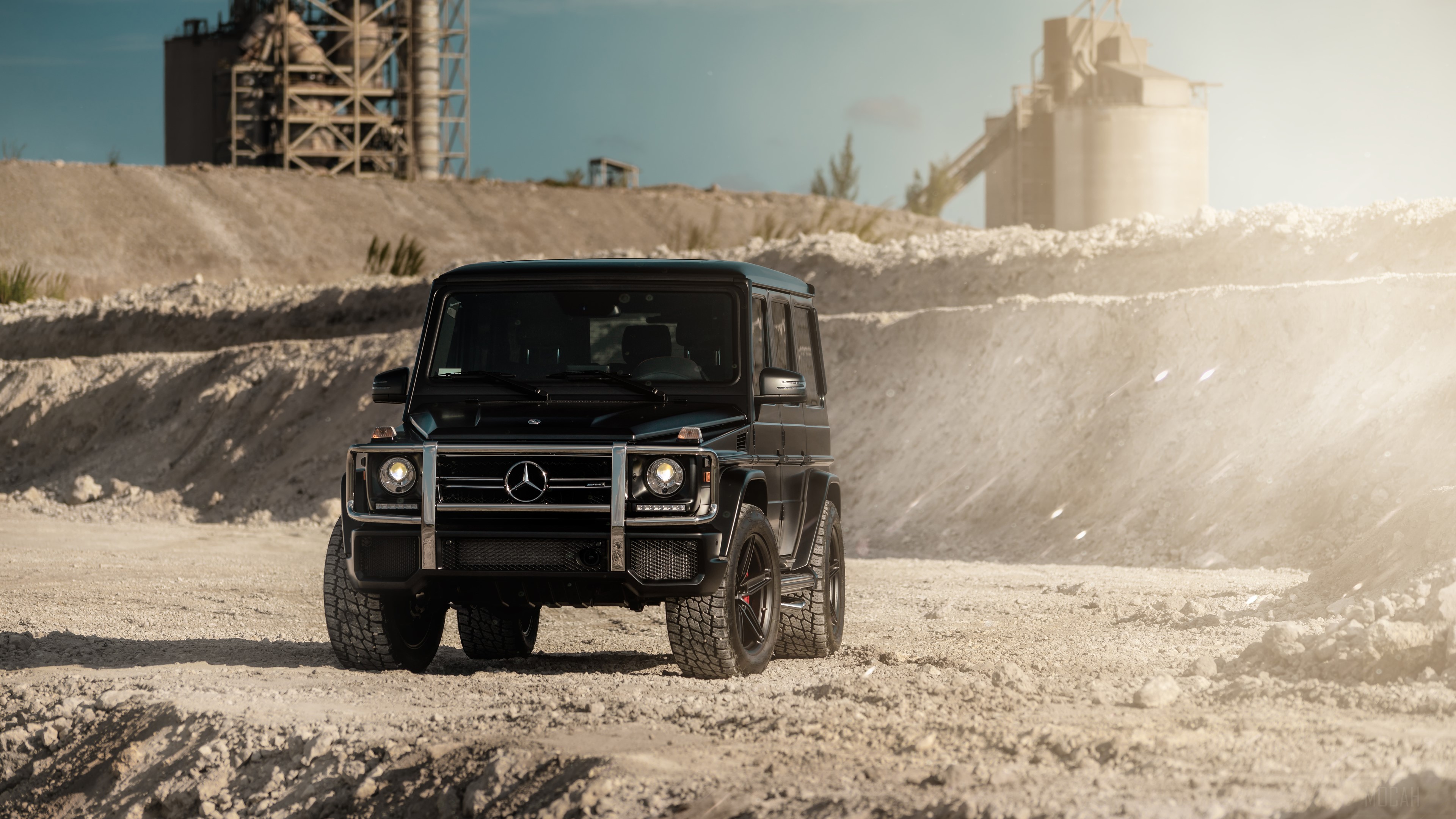 Black Mercedes G Wagon 4K in Industrial Area HD Wallpaper