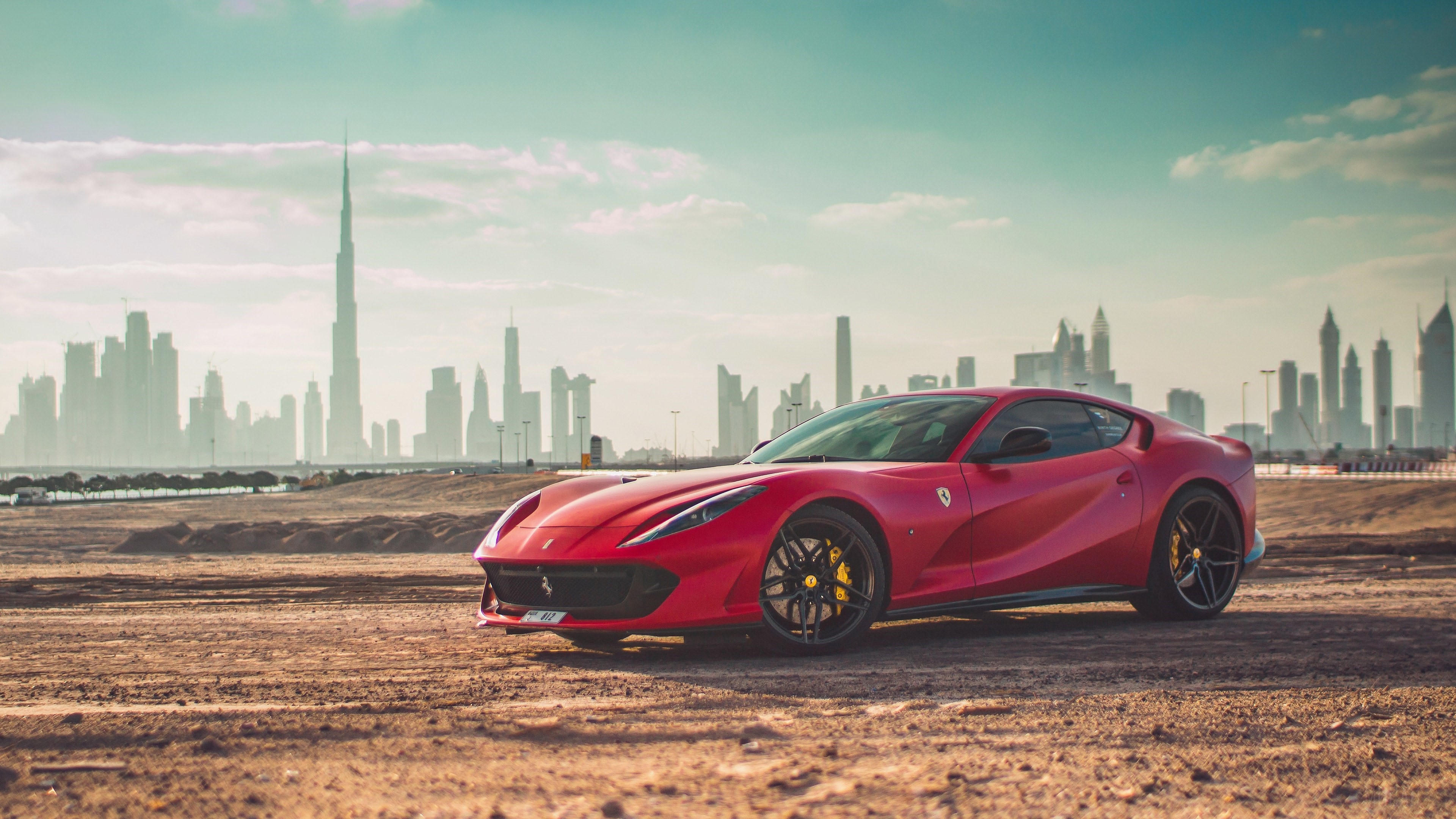 Red Ferrari 812 SuperFast in Dubai 4K HD Wallpaper