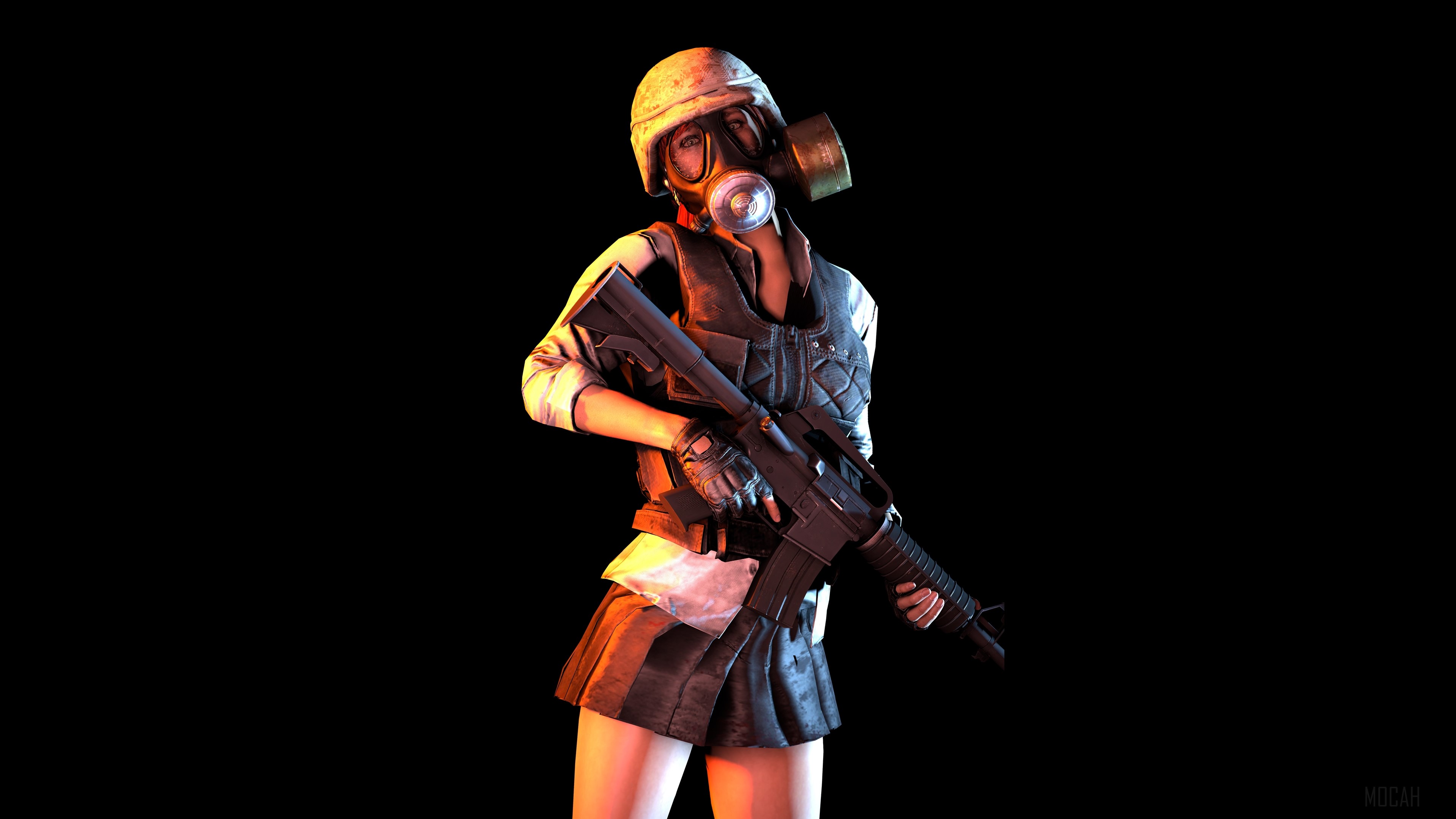 Girl with gas mask and rifle from PUBG 4K HD Wallpaper