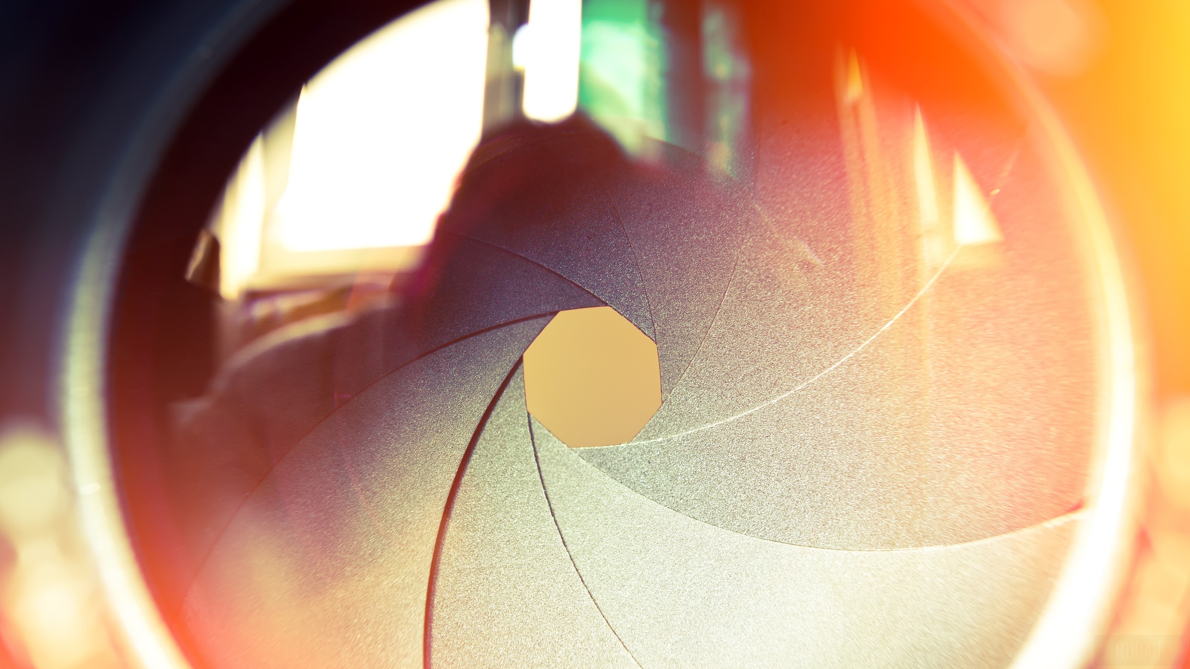 Macro lens aperture with abstract light flares HD Wallpaper