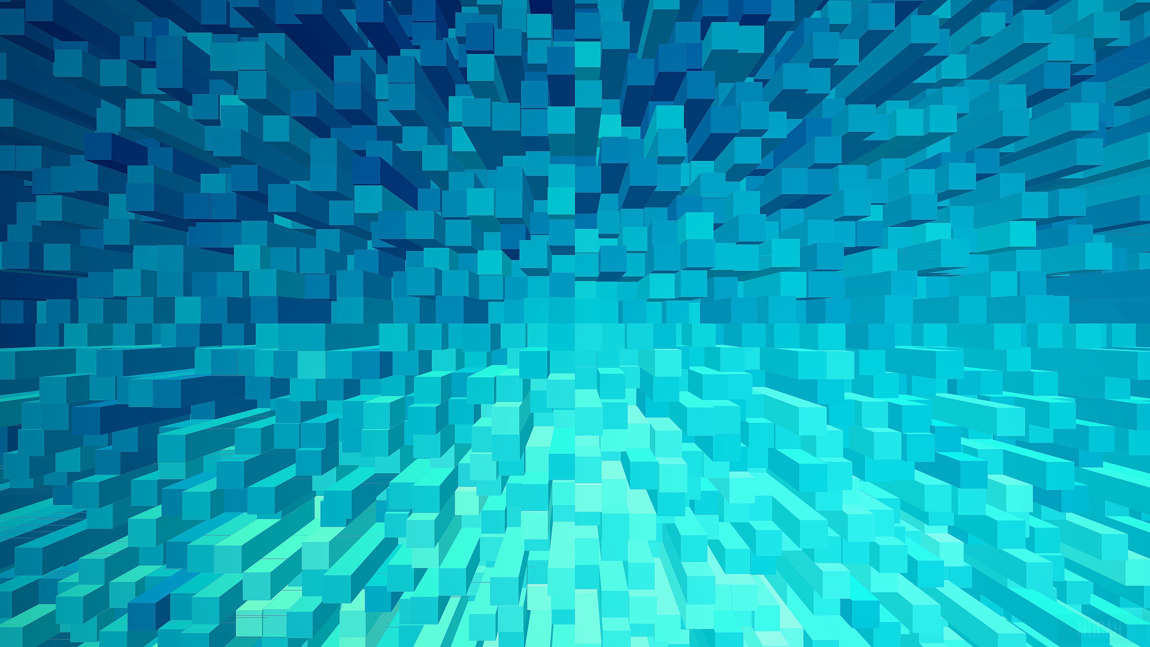 Abstract 3D Cubes in Blue and Teal 4K HD Wallpaper