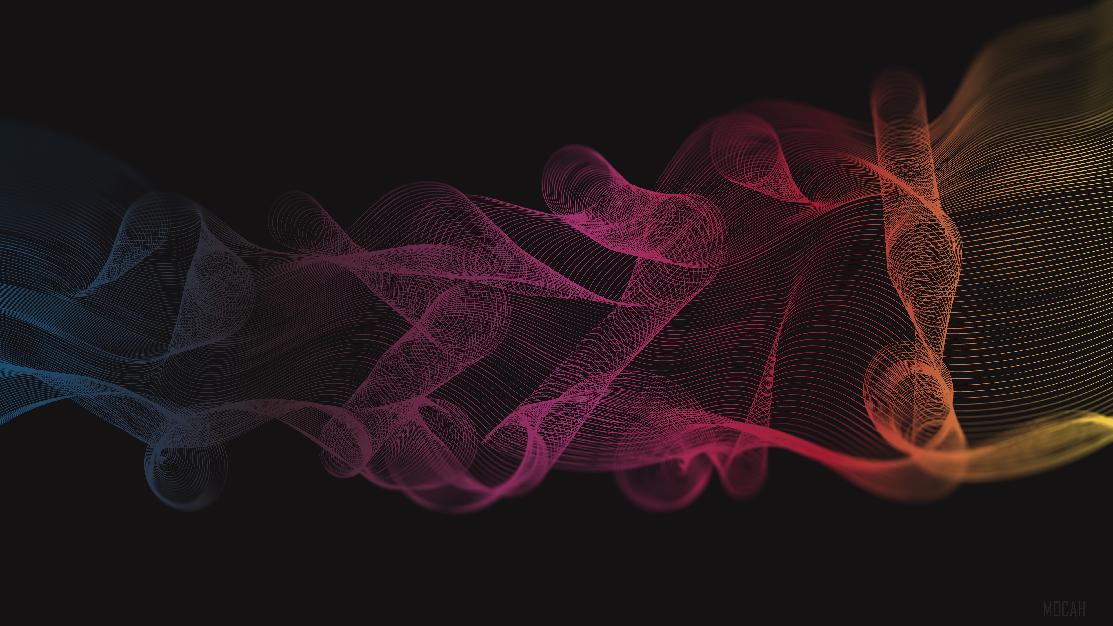 Abstract colorful wavy lines on black background 4K HD Wallpaper