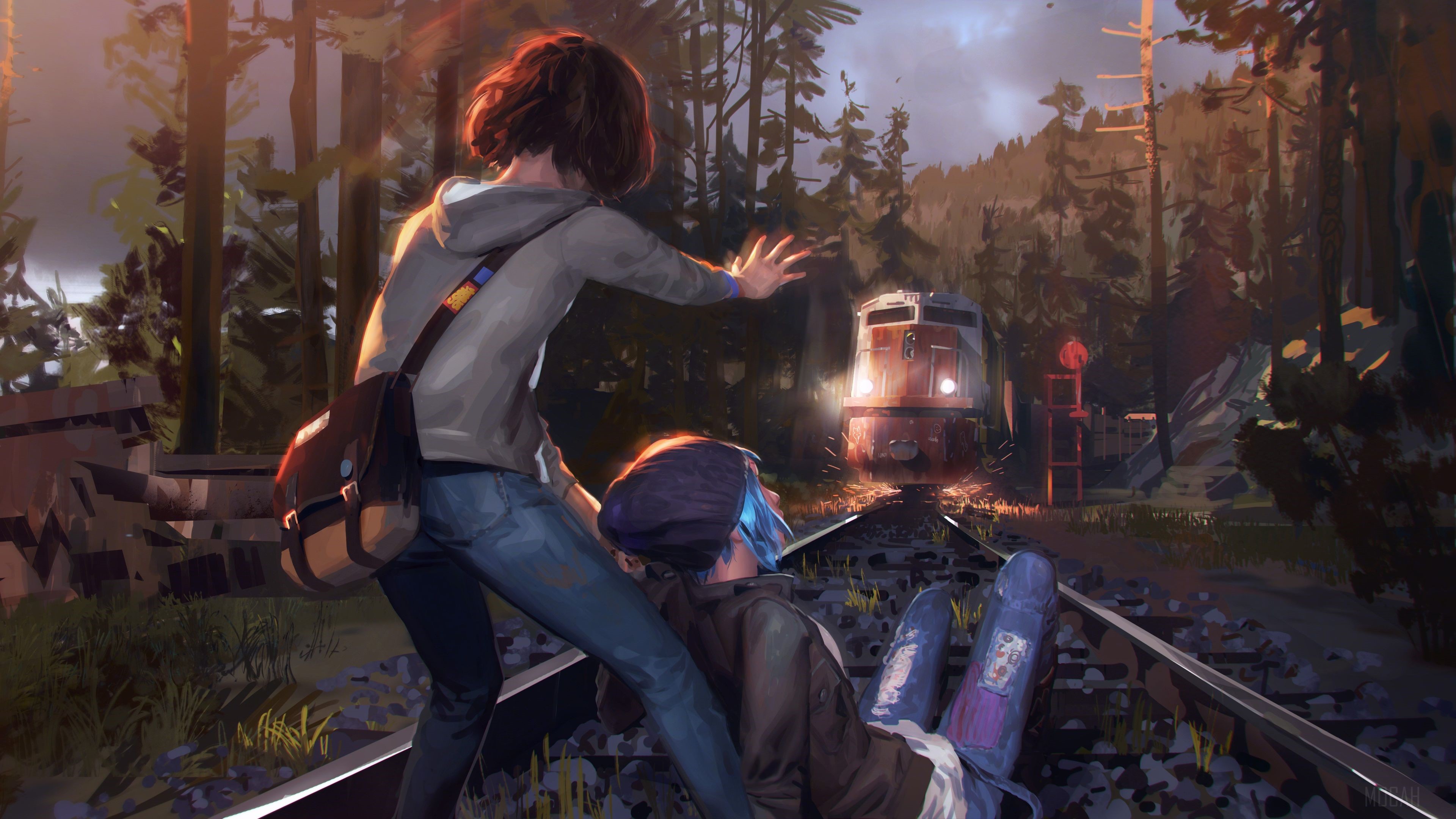 Max and Chloe from Life Is Strange on train tracks HD Wallpaper
