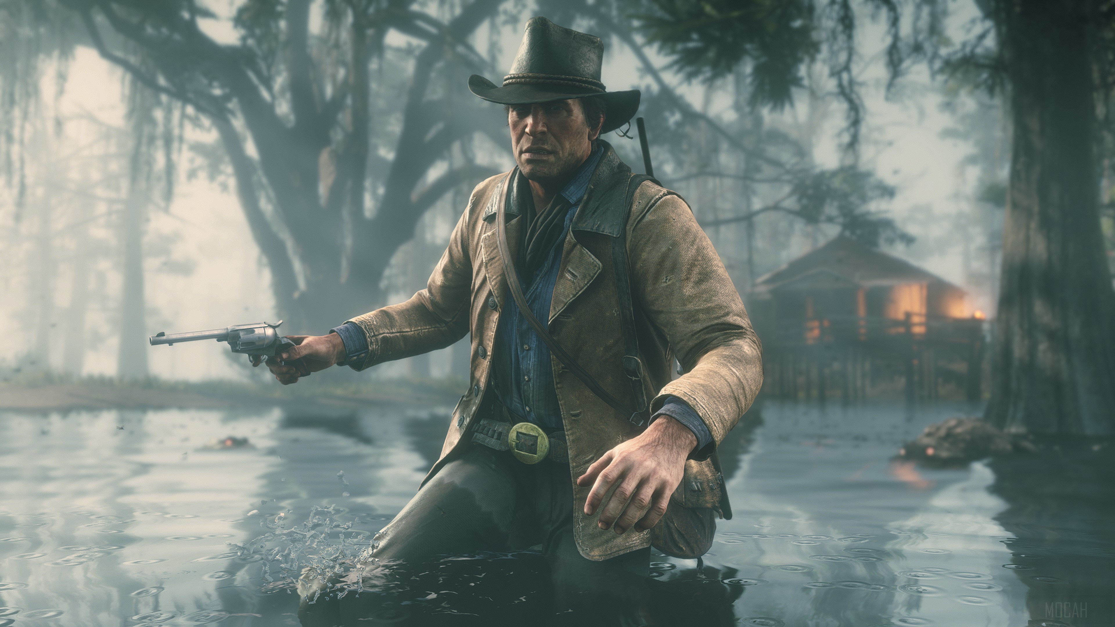 Arthur Morgan from Red Dead Redemption 2 in swamp 4K HD Wallpaper