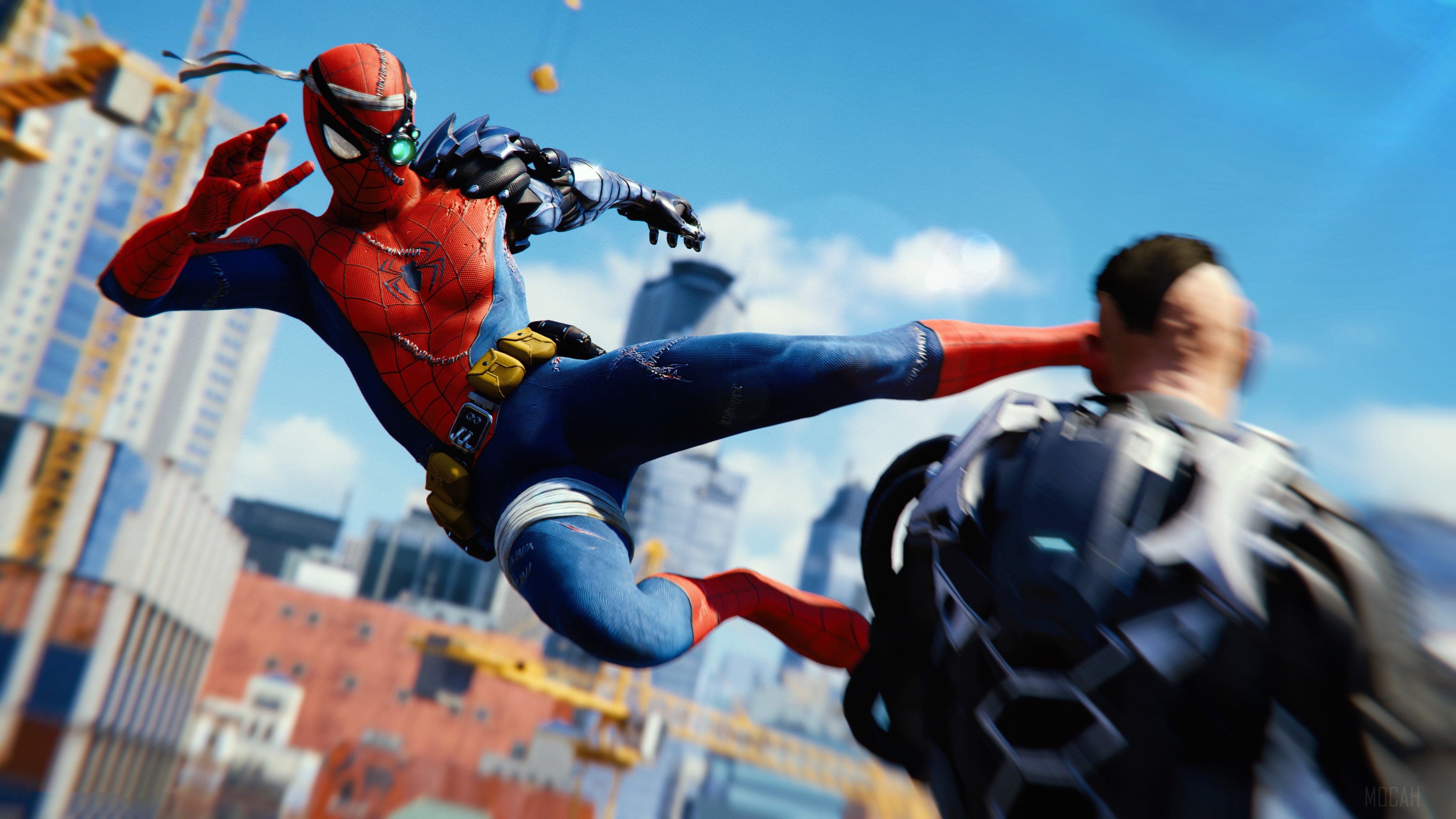 Spider-Man from Spider-Man PS4 attacking an opponent HD Wallpaper