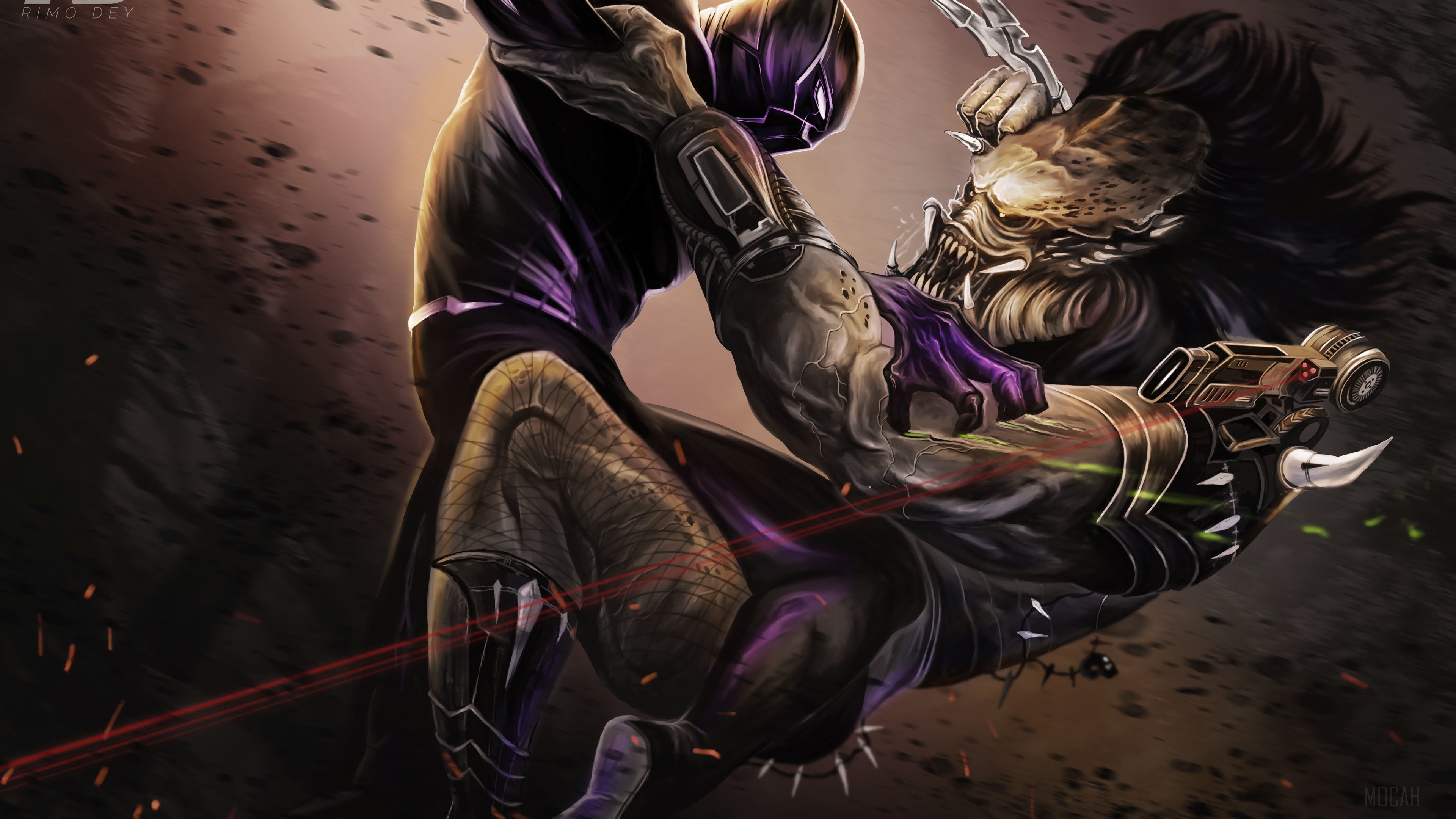 Black Panther vs. Predator Illustration 4K HD Wallpaper