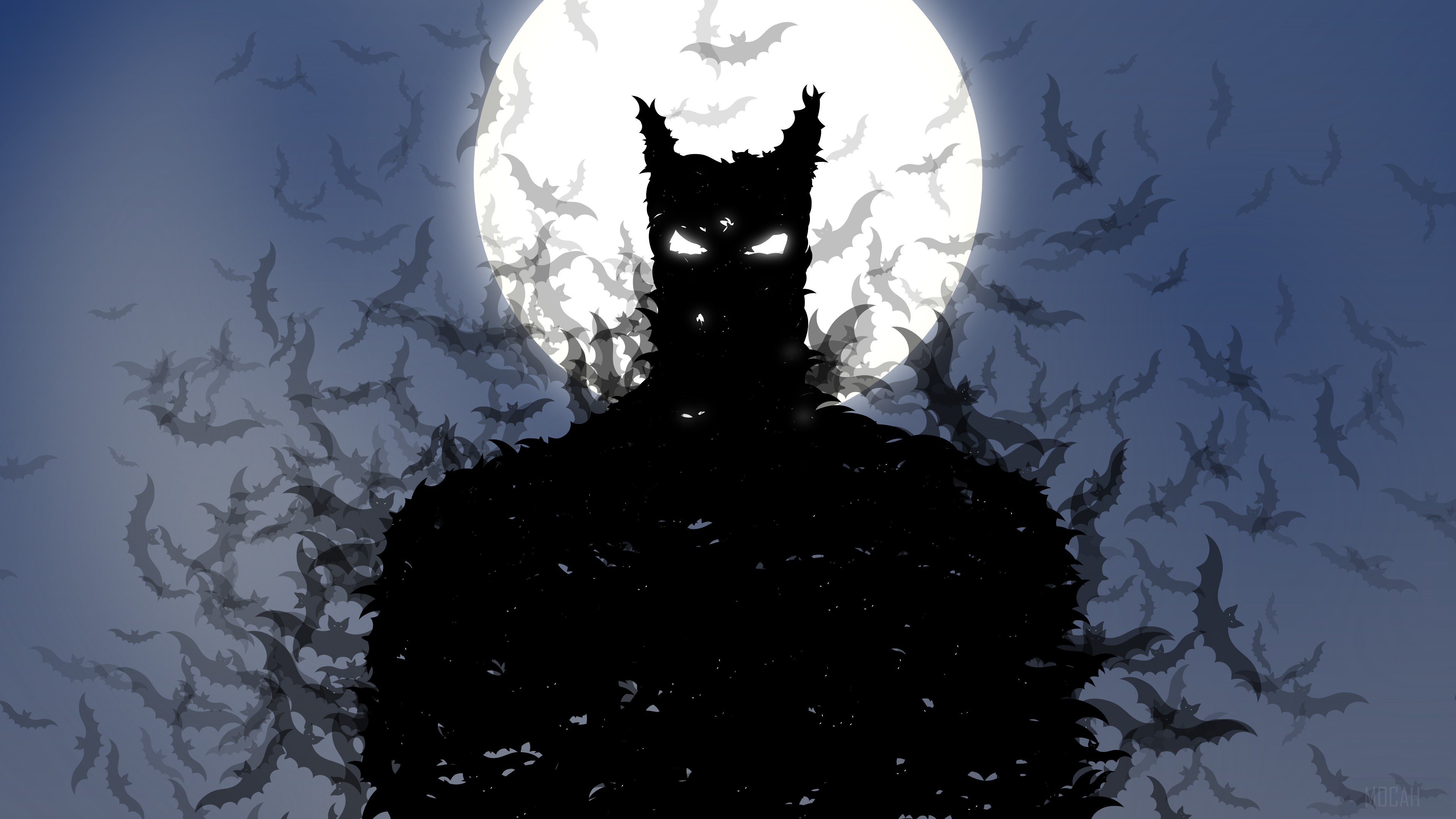 Batman silhouette with bats and moon 4K HD Wallpaper