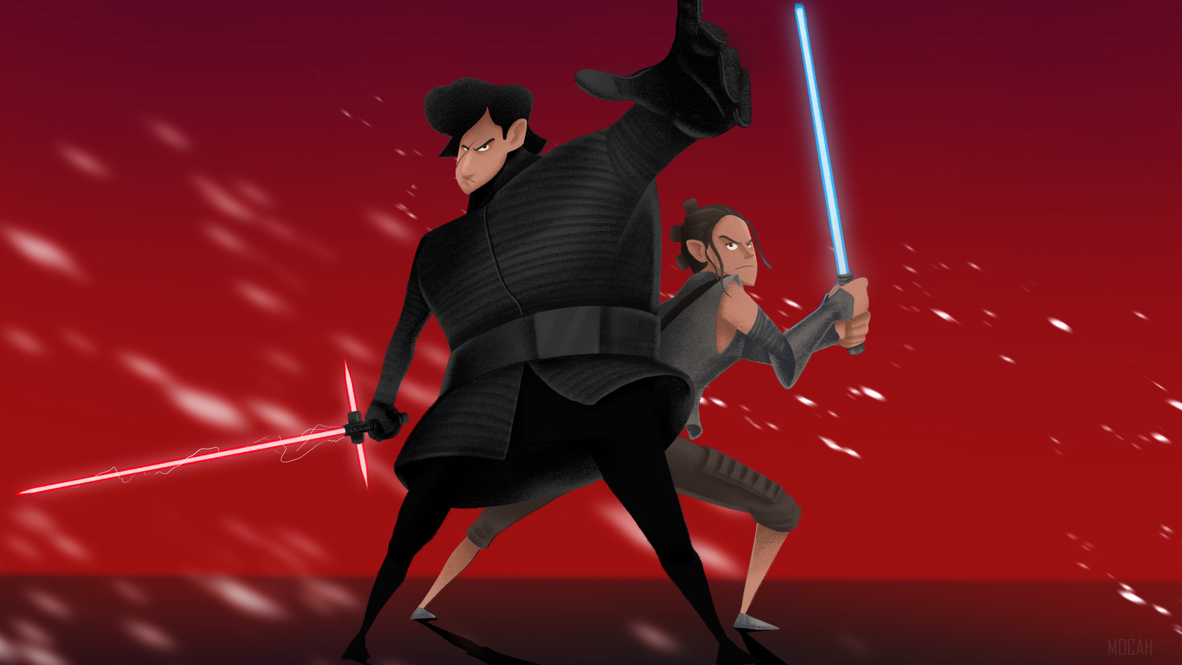 Rey and Kylo Ren from Star Wars Artwork 4K HD Wallpaper