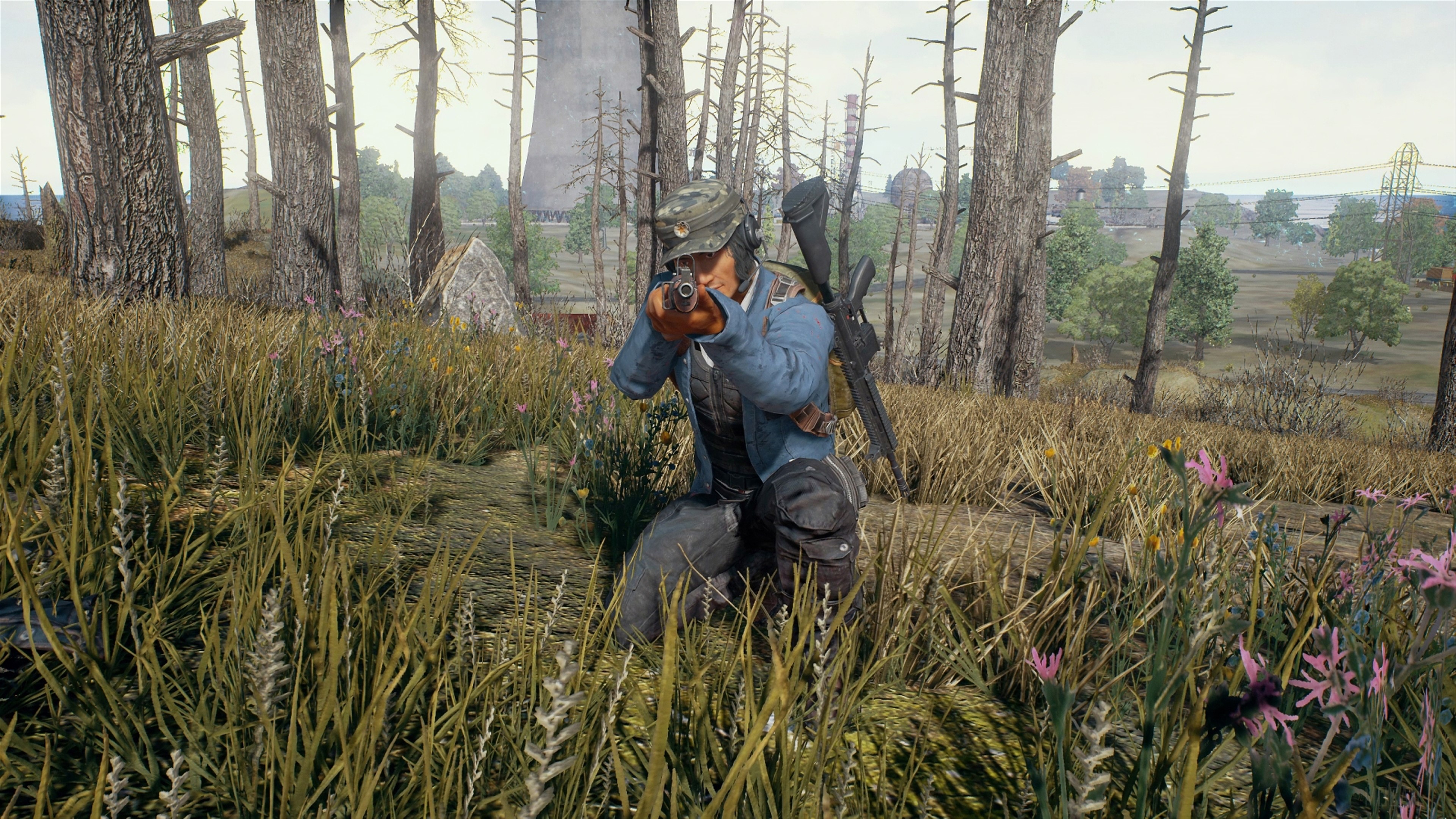PlayerUnknown's Battlegrounds character aiming rifle in forest 4K HD Wallpaper