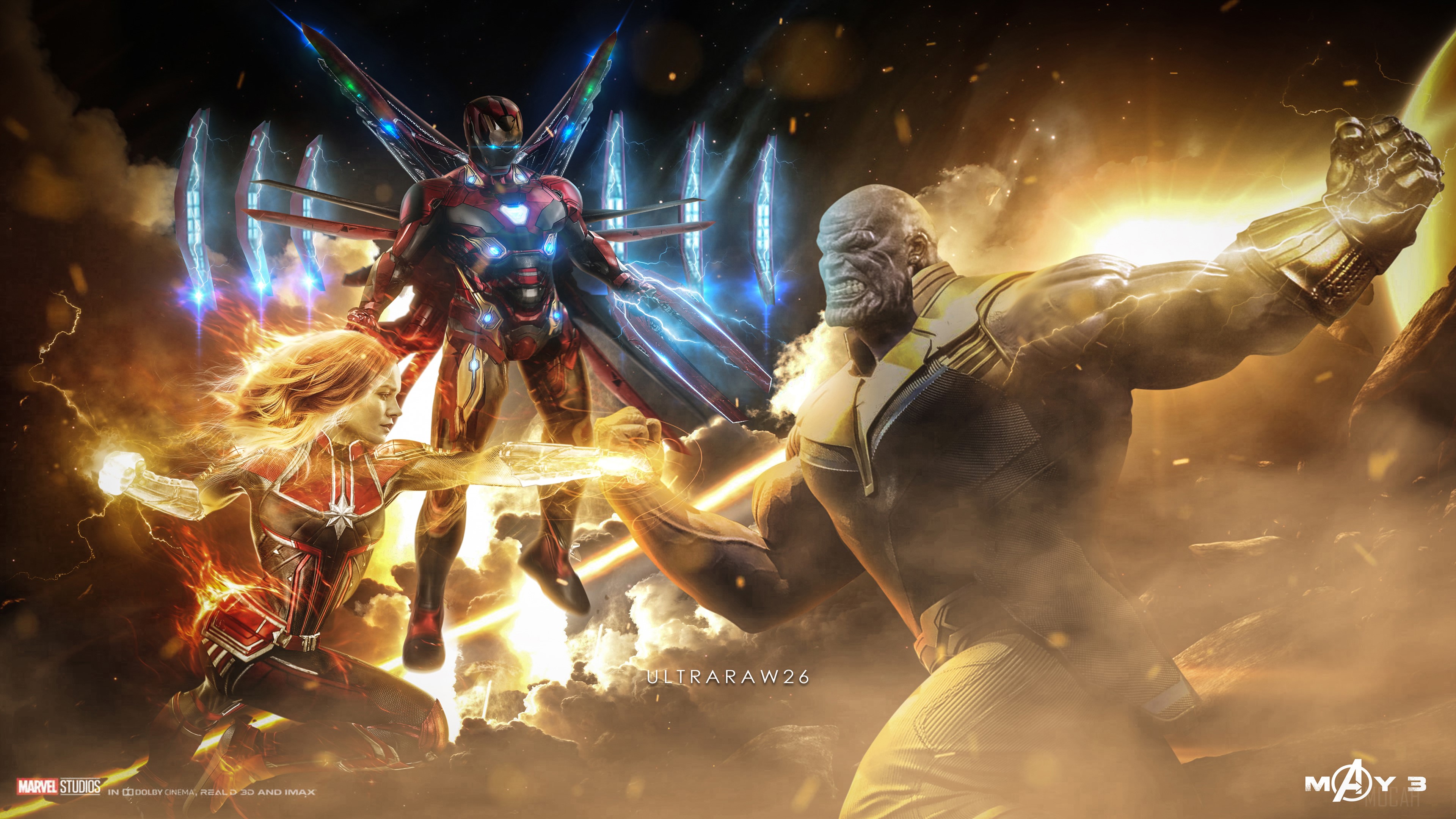 Captain Marvel, Iron Man, and Thanos from Avengers 4K HD Wallpaper