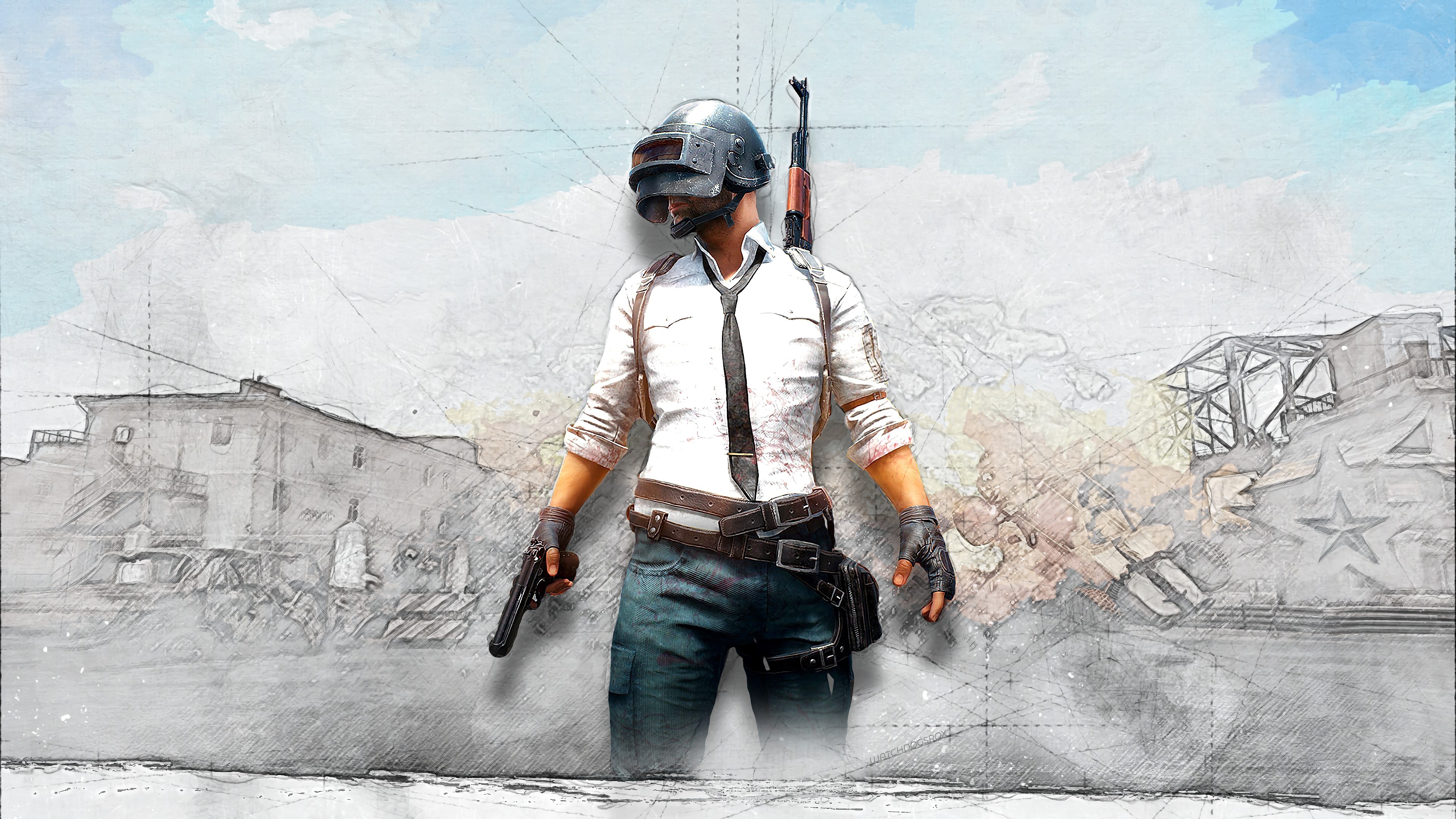 PlayerUnknown's Battlegrounds character with rifle and pistol 4K HD Wallpaper