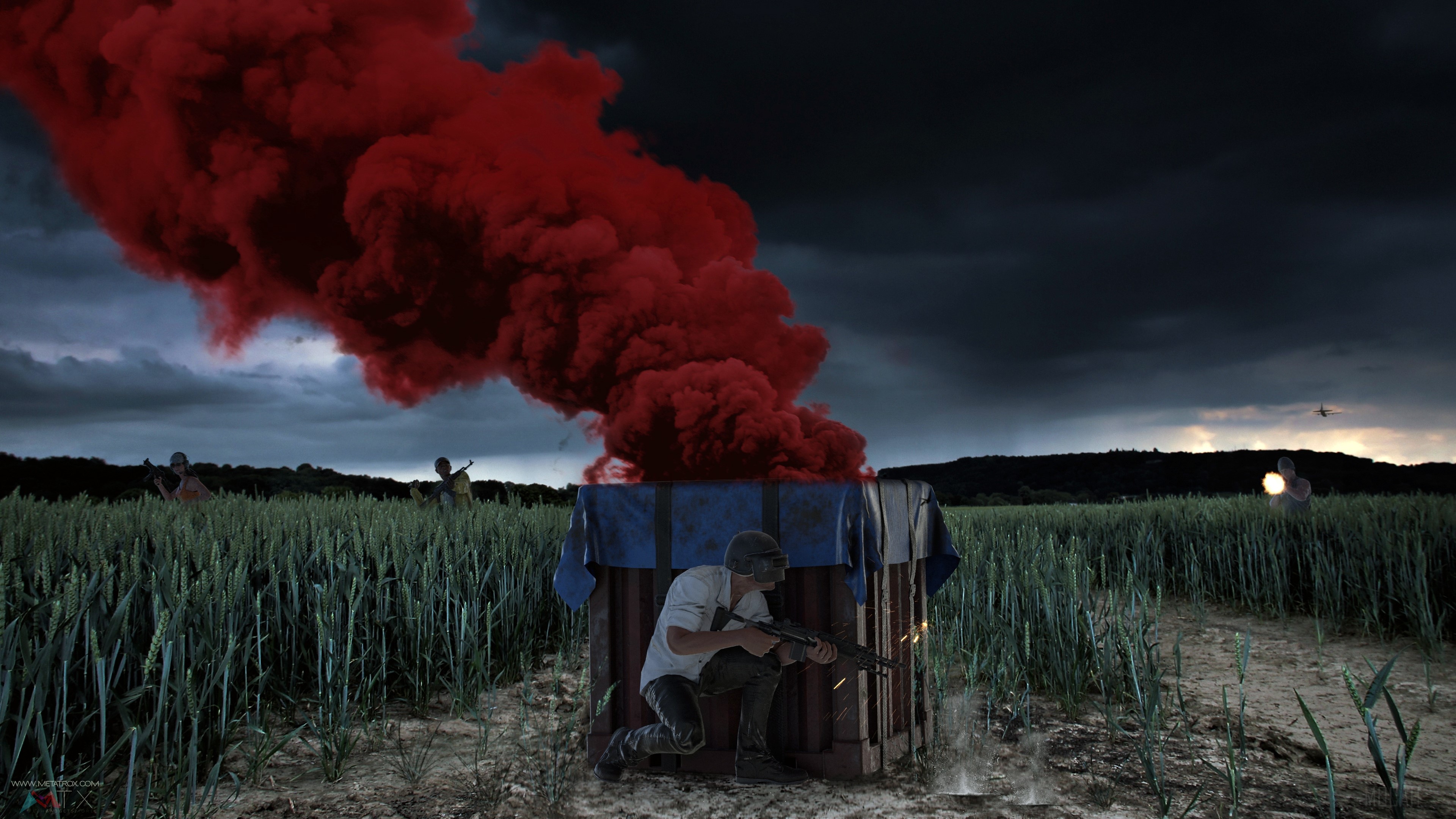 PUBG Air Drop in a Field with Red Smoke 4K HD Wallpaper
