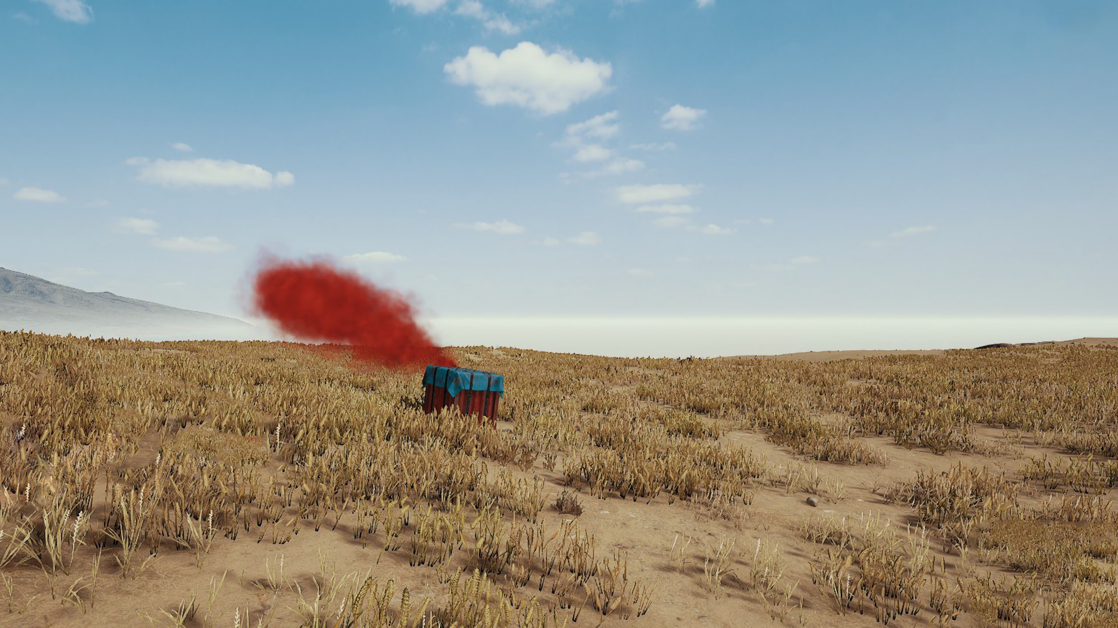 PUBG Air Drop in a field with red smoke HD Wallpaper