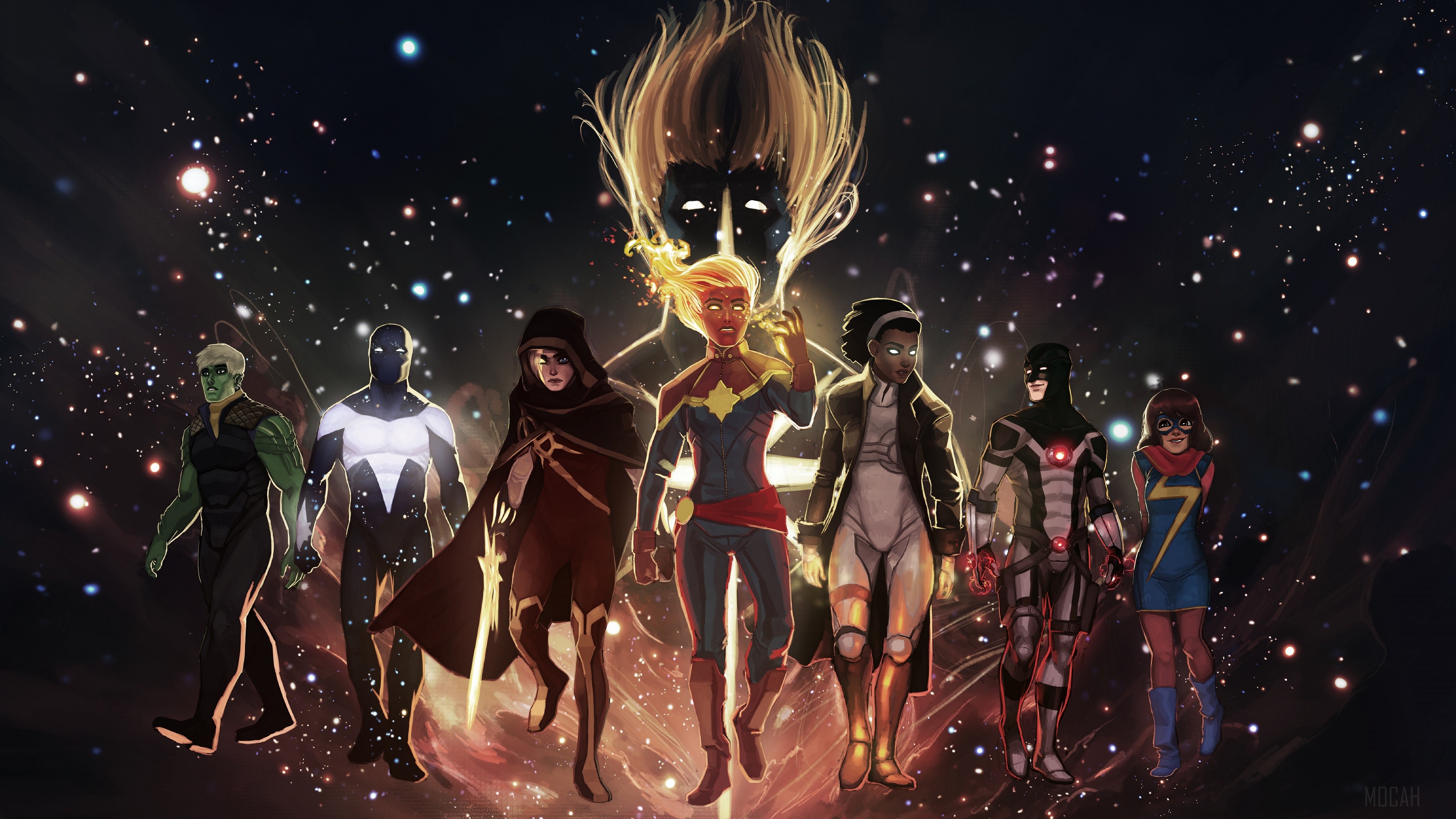 Captain Marvel Team Artwork HD Wallpaper