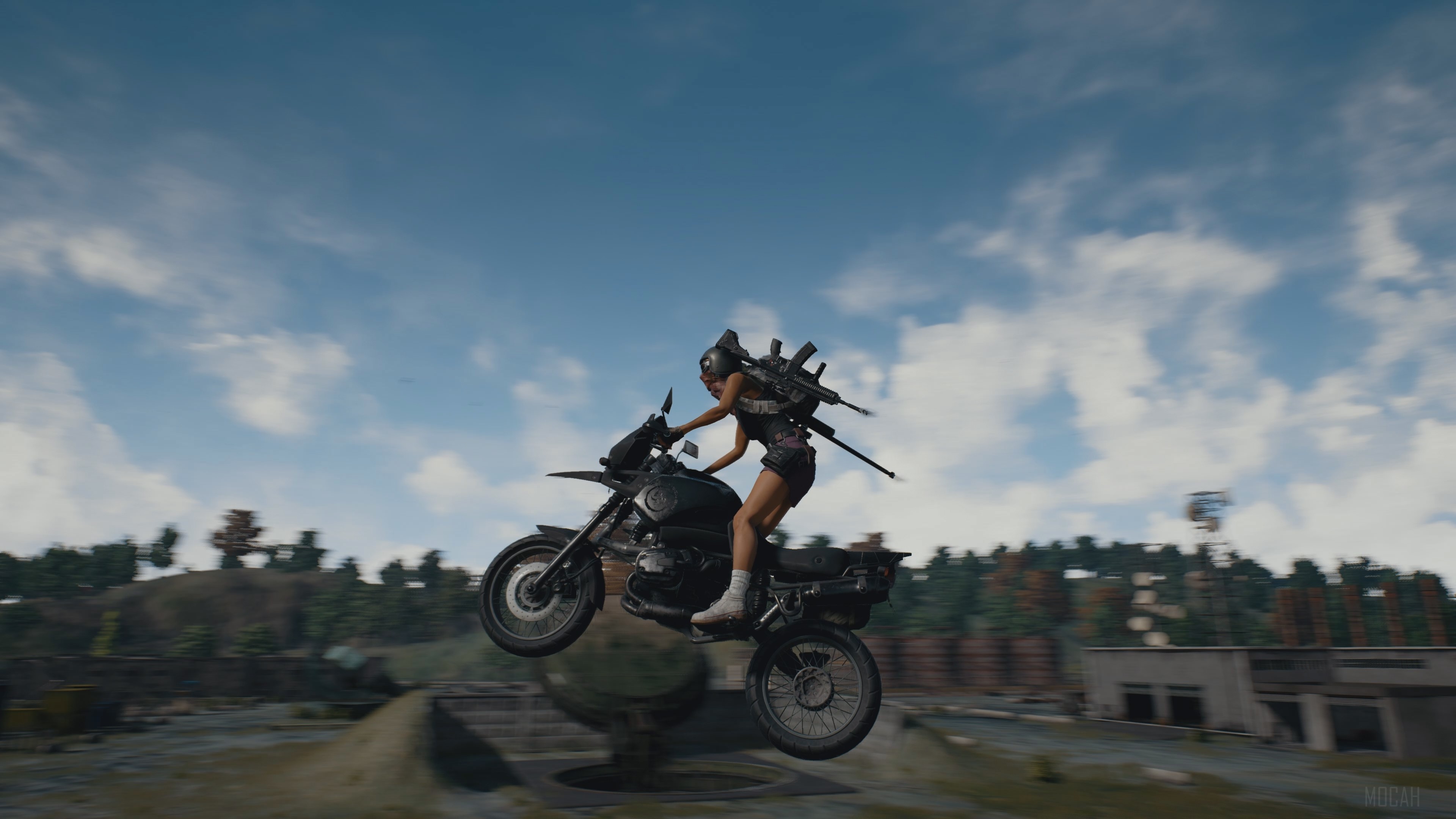 Player jumping a motorcycle in PUBG 4K HD Wallpaper