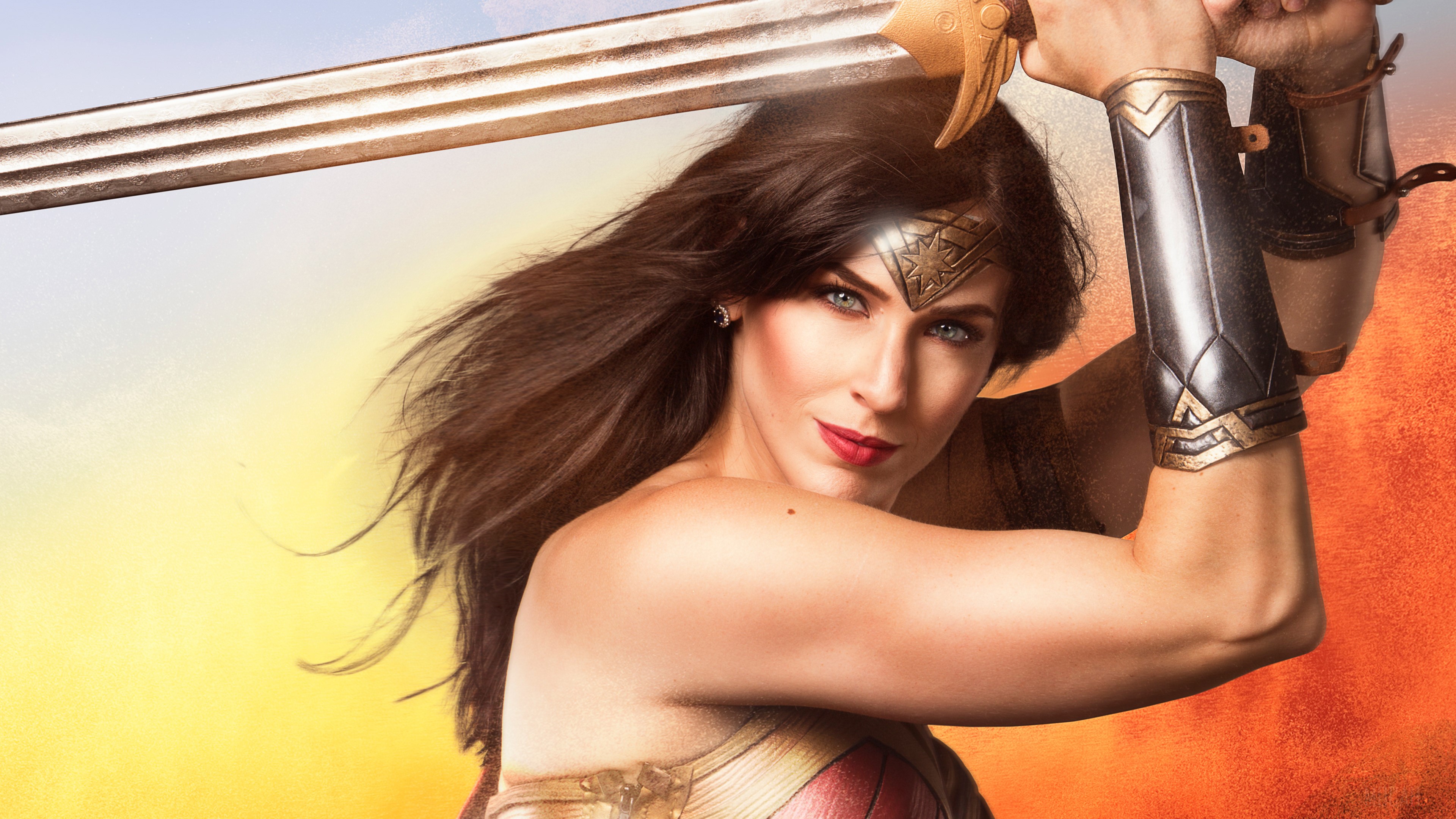 Wonder Woman Cosplayer Holding Sword 4K HD Wallpaper