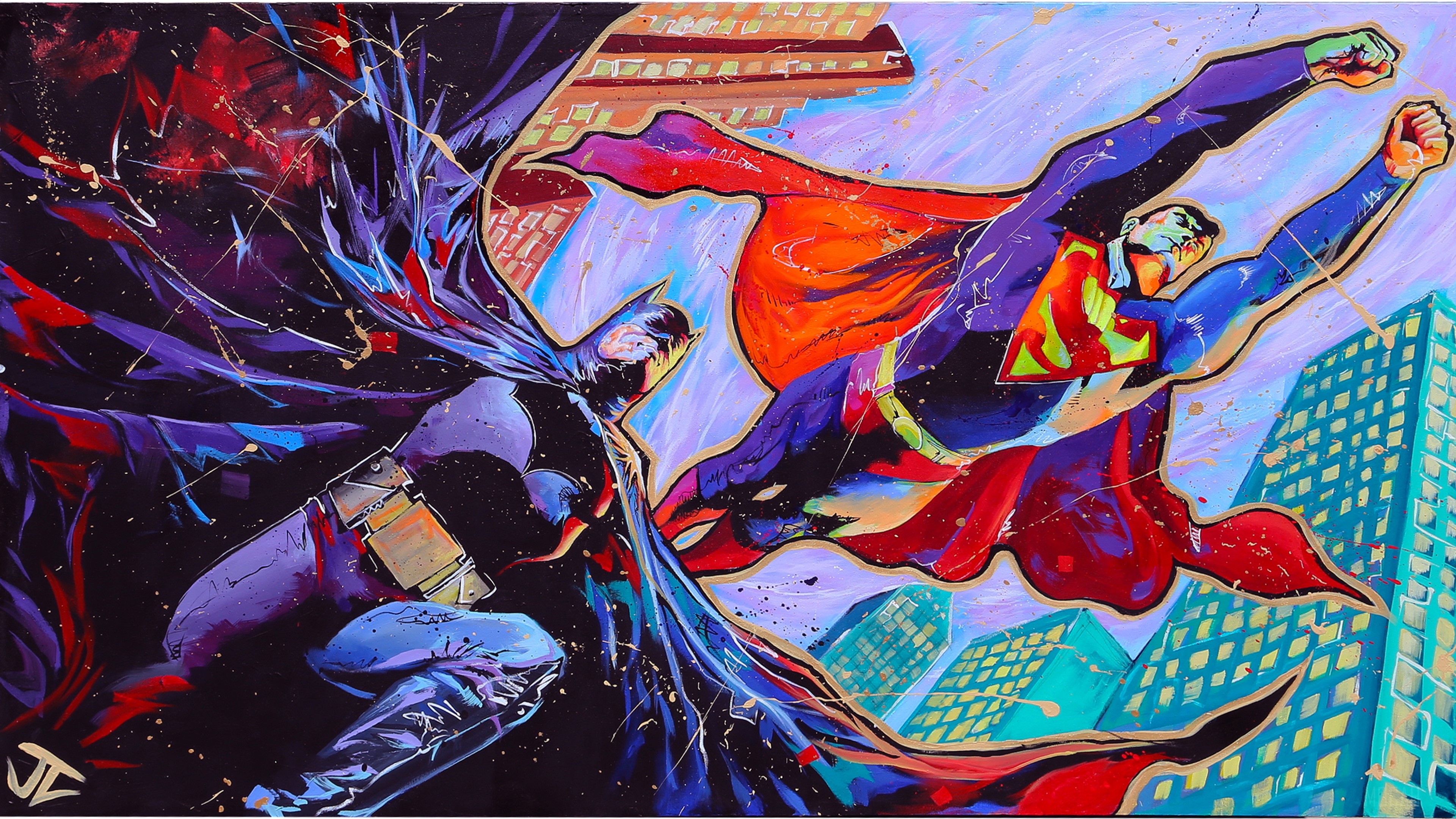 Batman and Superman in Glitch Art Style 4K HD Wallpaper