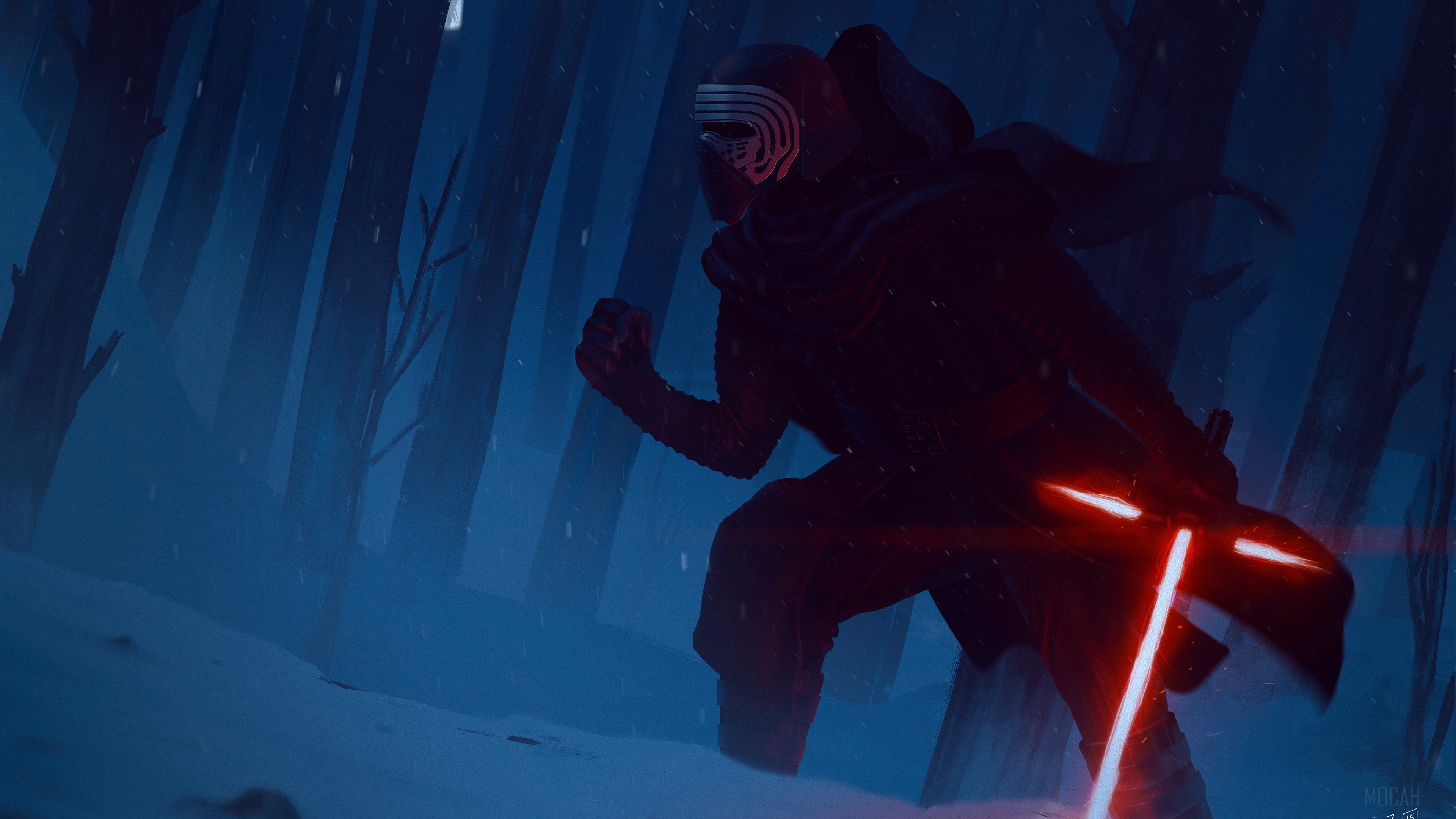 Kylo Ren from Star Wars in a snowy forest 4K HD Wallpaper