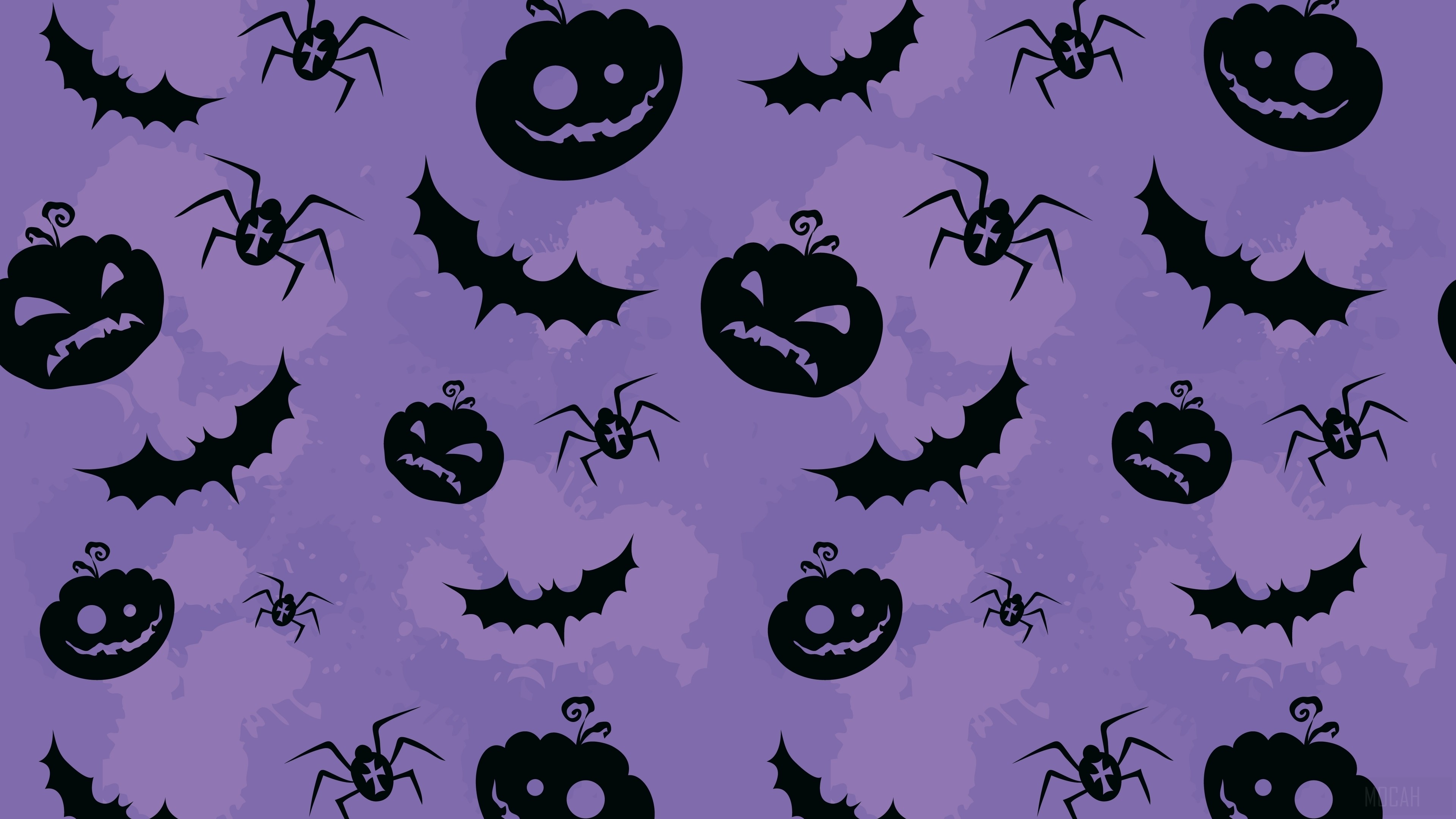 Halloween 4K Background with Pumpkins, Bats, and Spiders HD Wallpaper