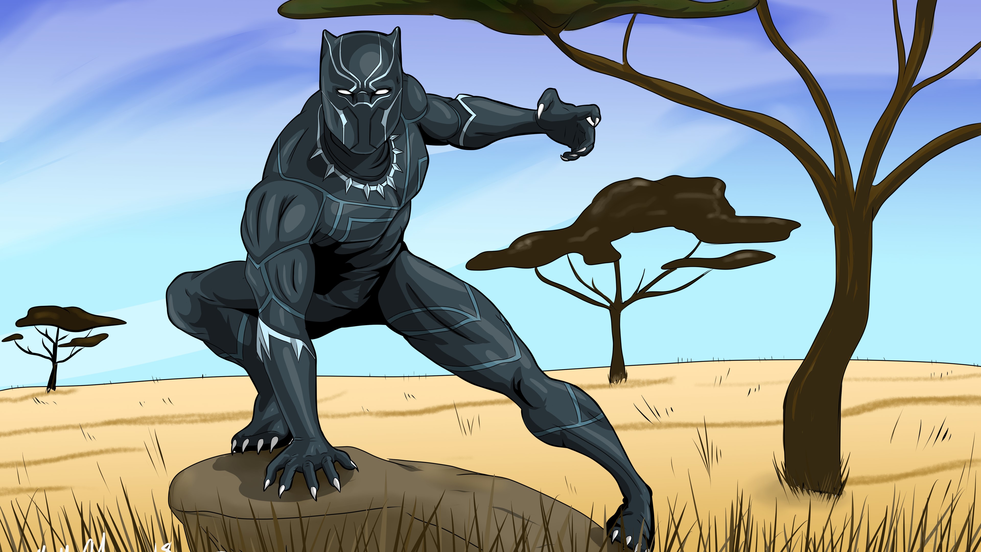Black Panther in the Savannah 4K HD Wallpaper