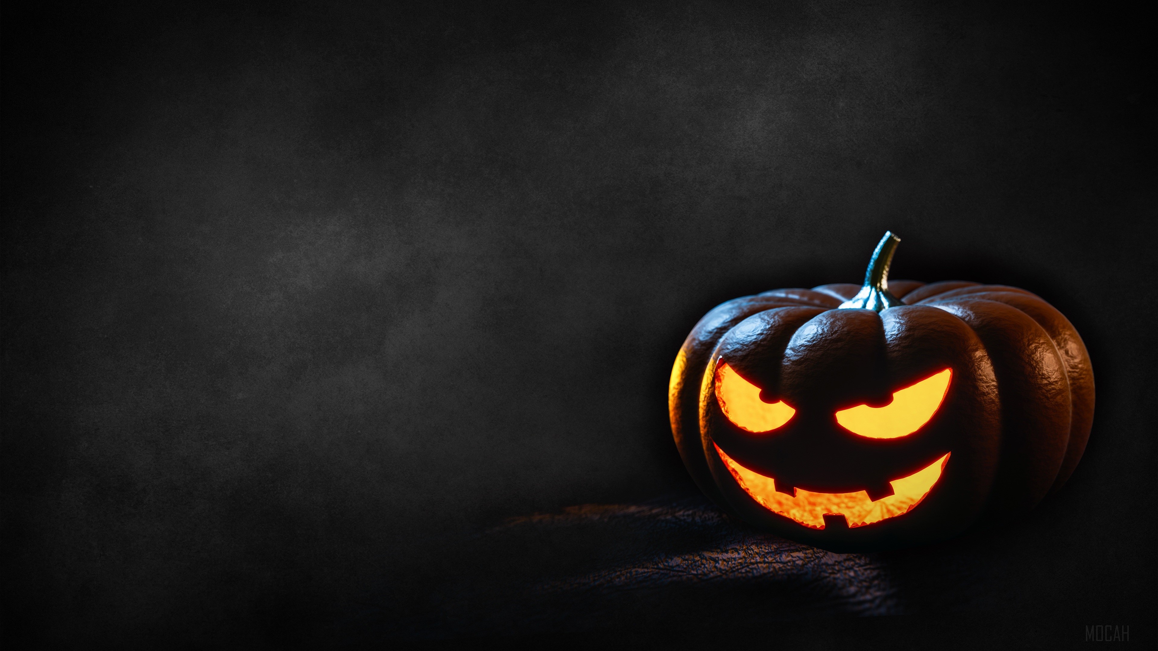 Scary Jack-o'-lantern pumpkin for Halloween 4K HD Wallpaper