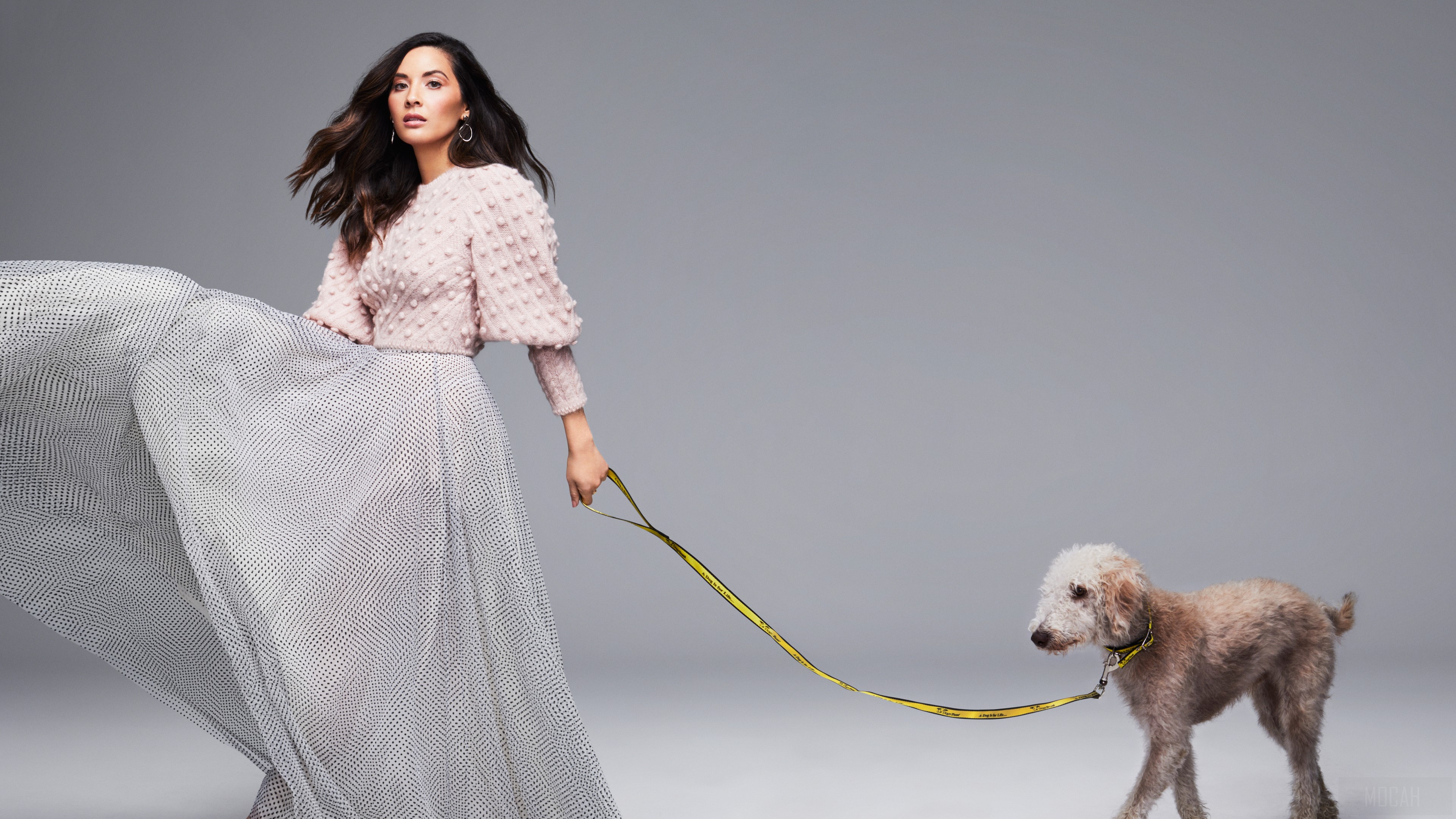 Olivia Munn with a dog HD Wallpaper