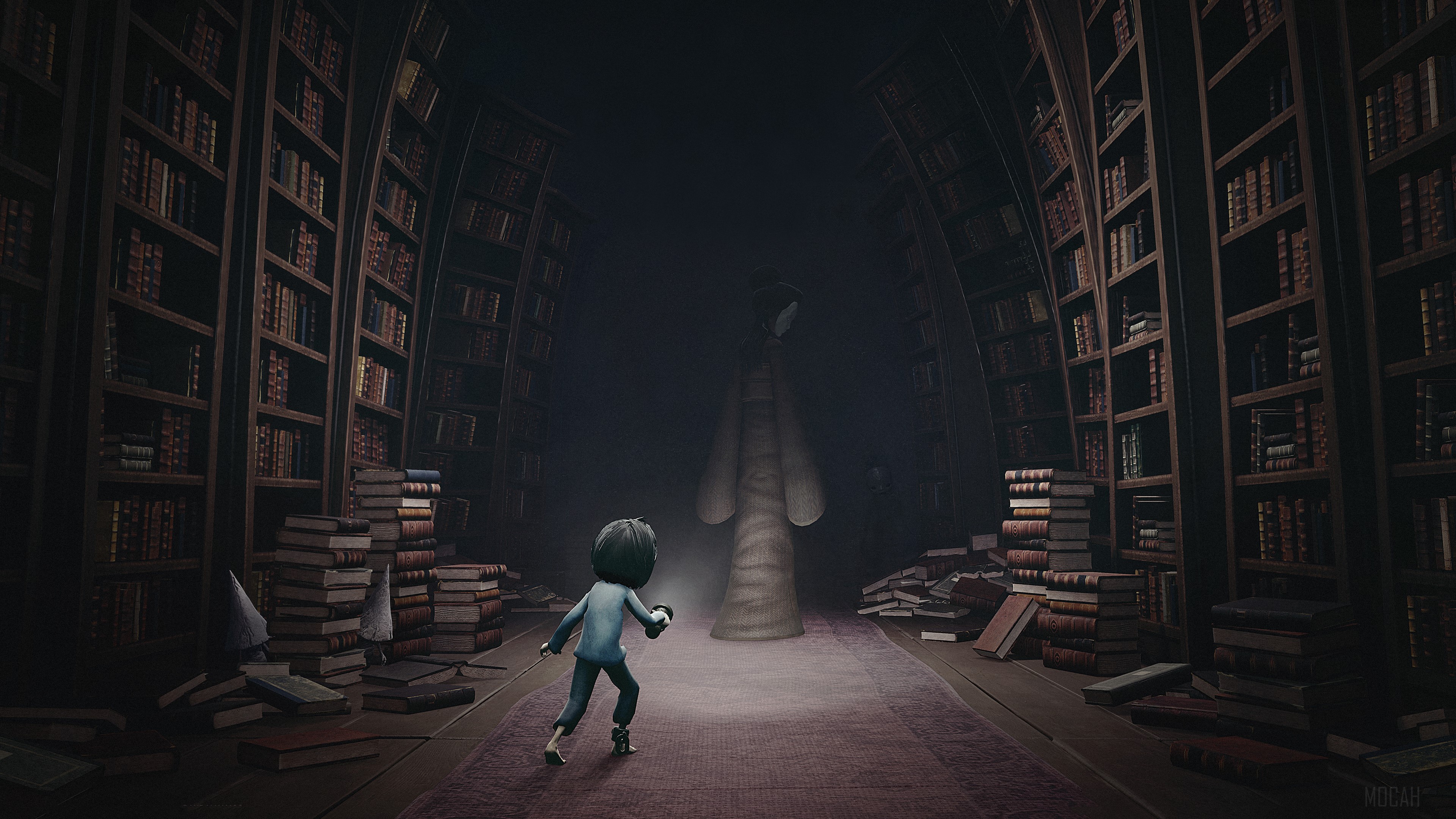 Six from Little Nightmares in a library HD Wallpaper