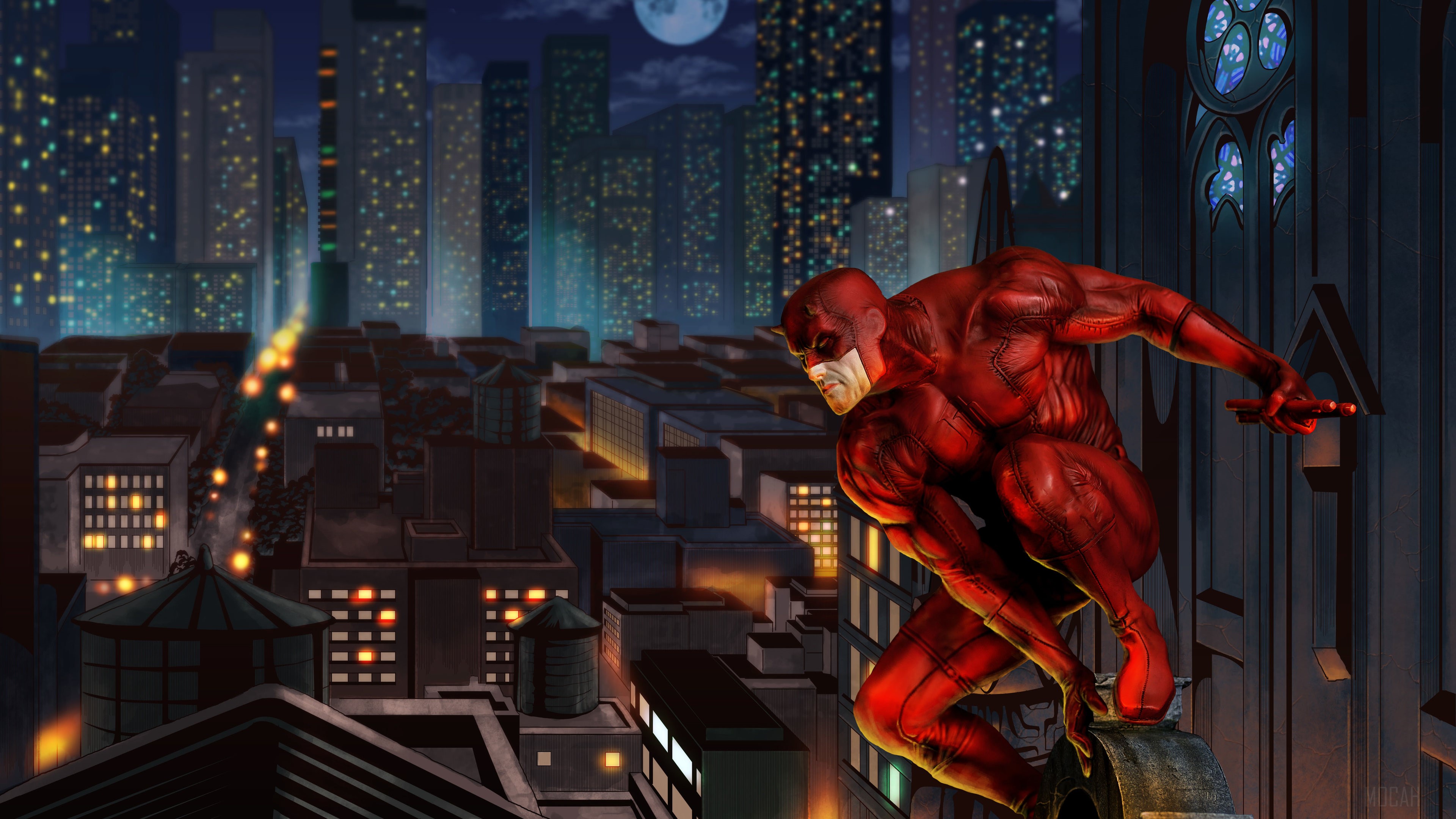 Daredevil in a city at night 4K HD Wallpaper