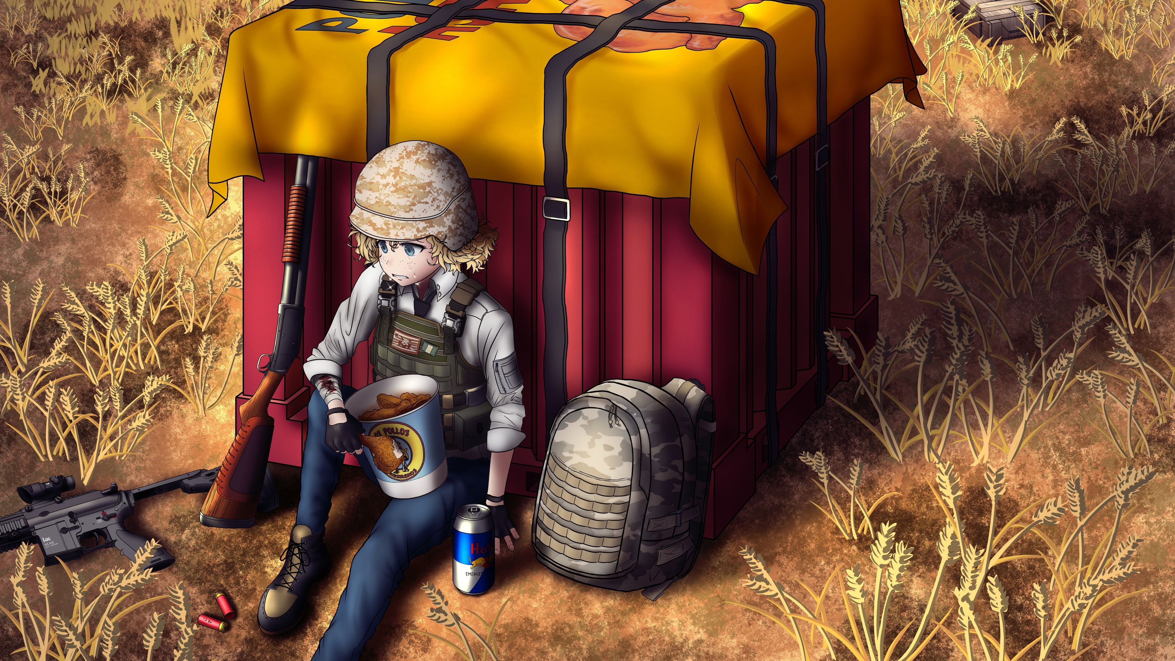 Anime Girl from Player Unknown's Battlegrounds (PUBG) with Loot Crate HD Wallpaper