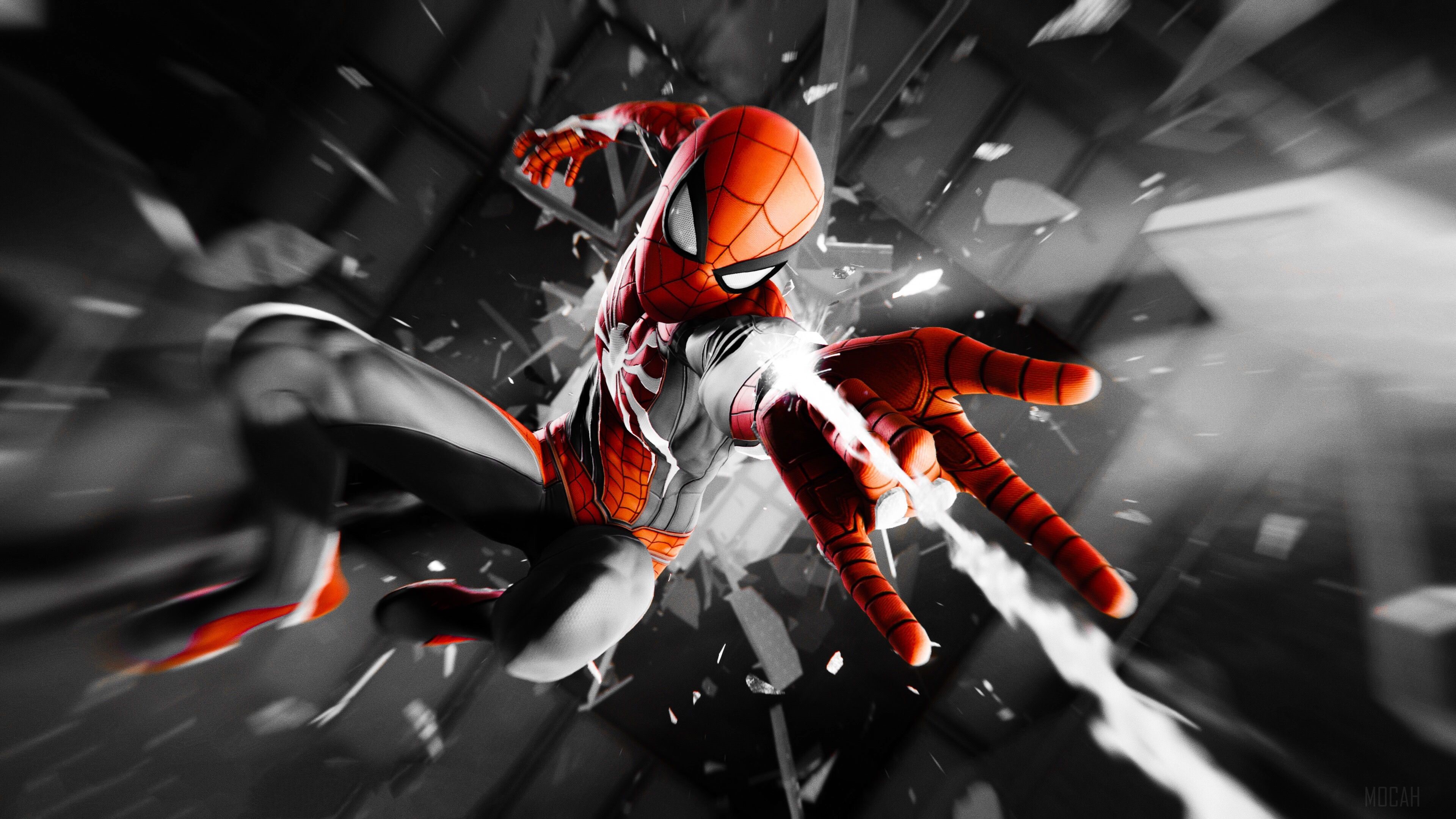 Spiderman breaking through glass 4K HD Wallpaper