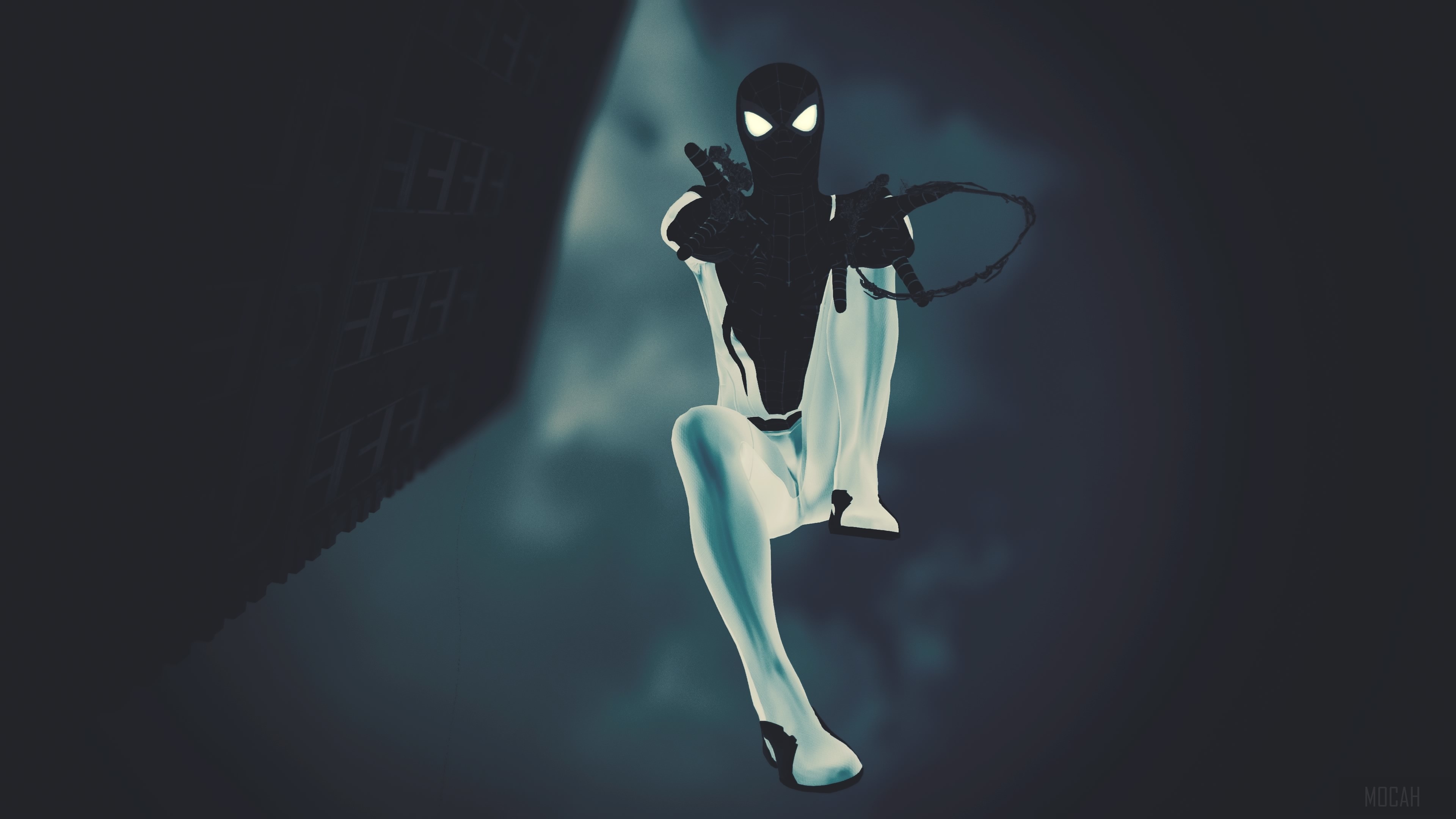 Spider-Man in black and white suit 4K HD Wallpaper