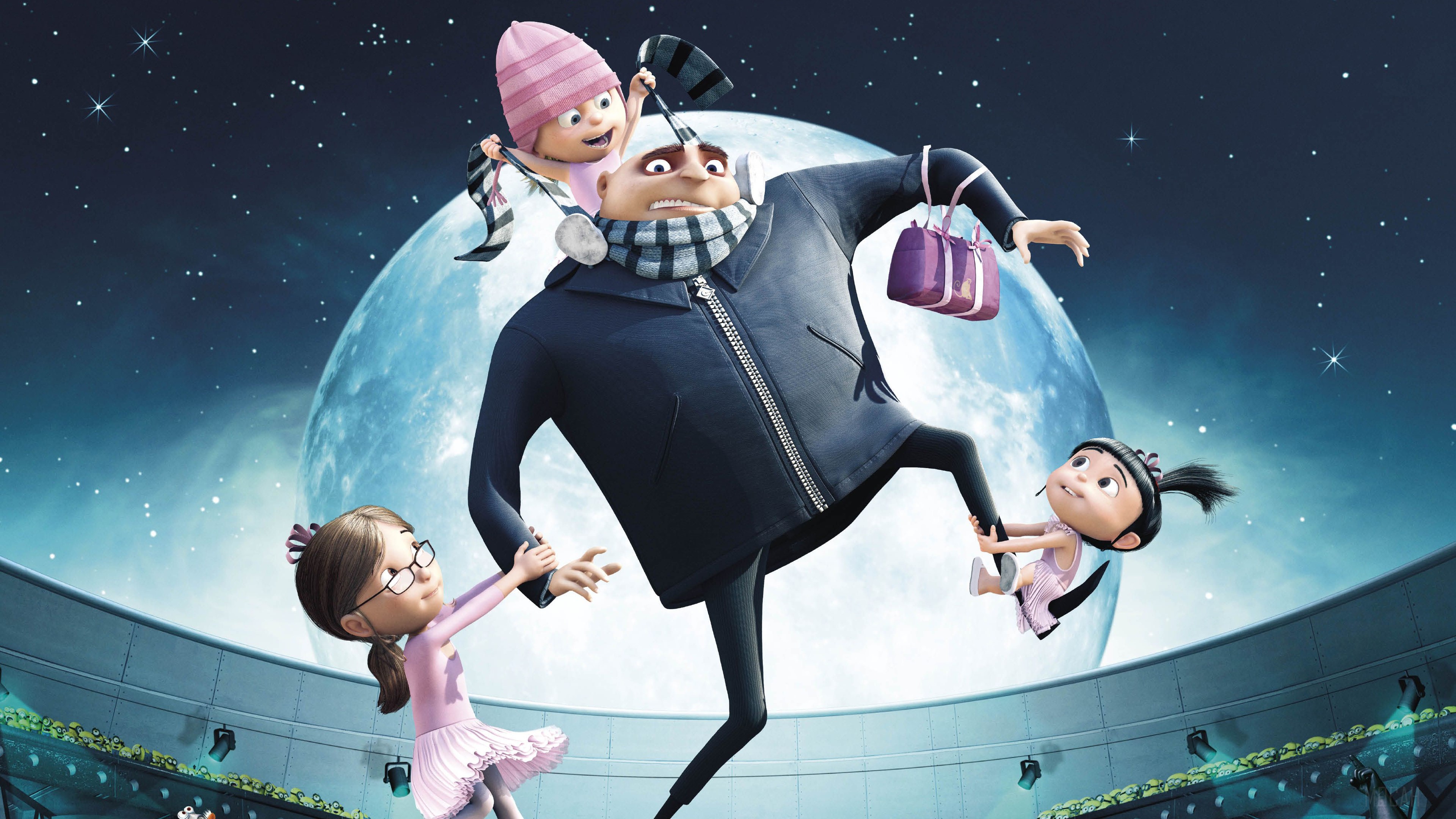 Gru and his adopted daughters from Despicable Me HD Wallpaper