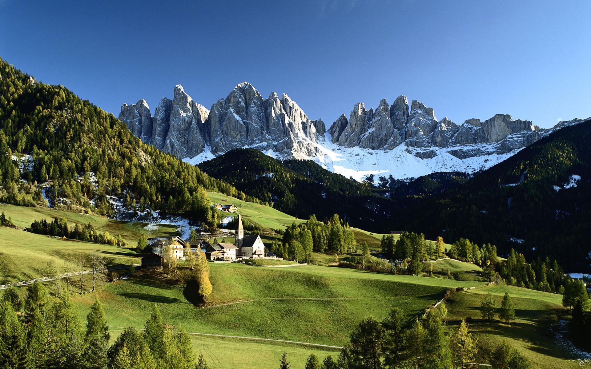 Village in the Dolomites Mountains HD Wallpaper