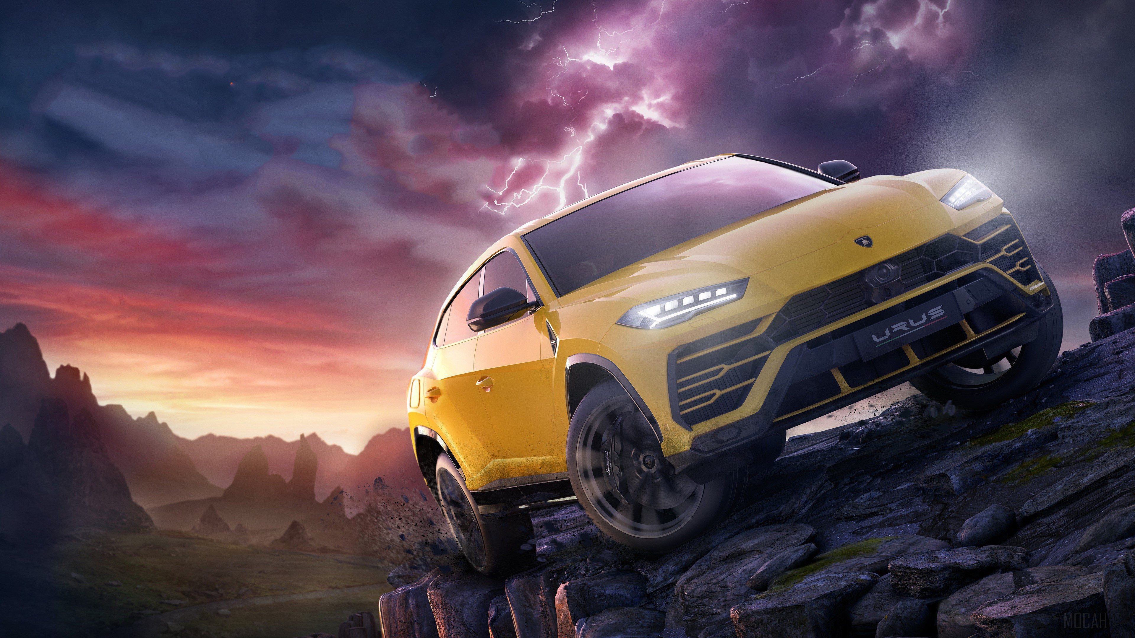 Yellow Lamborghini Urus on Fortune Island 4K HD Wallpaper