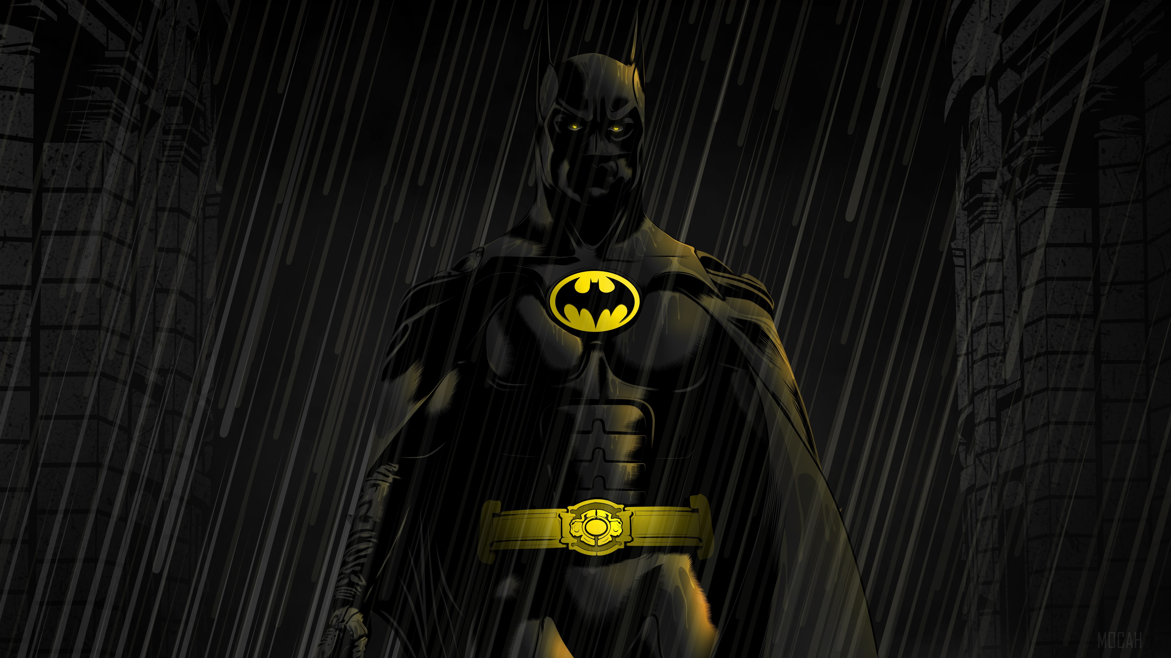 Michael Keaton as Batman in the rain 4K HD Wallpaper