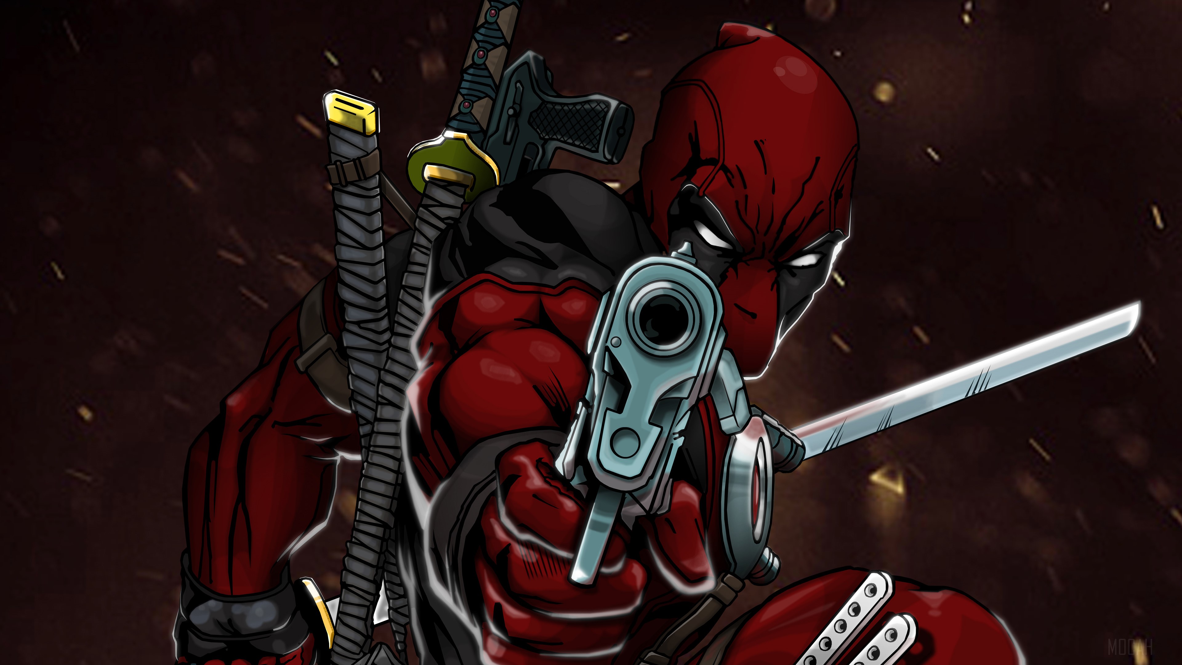 Deadpool with guns and swords 4K HD Wallpaper