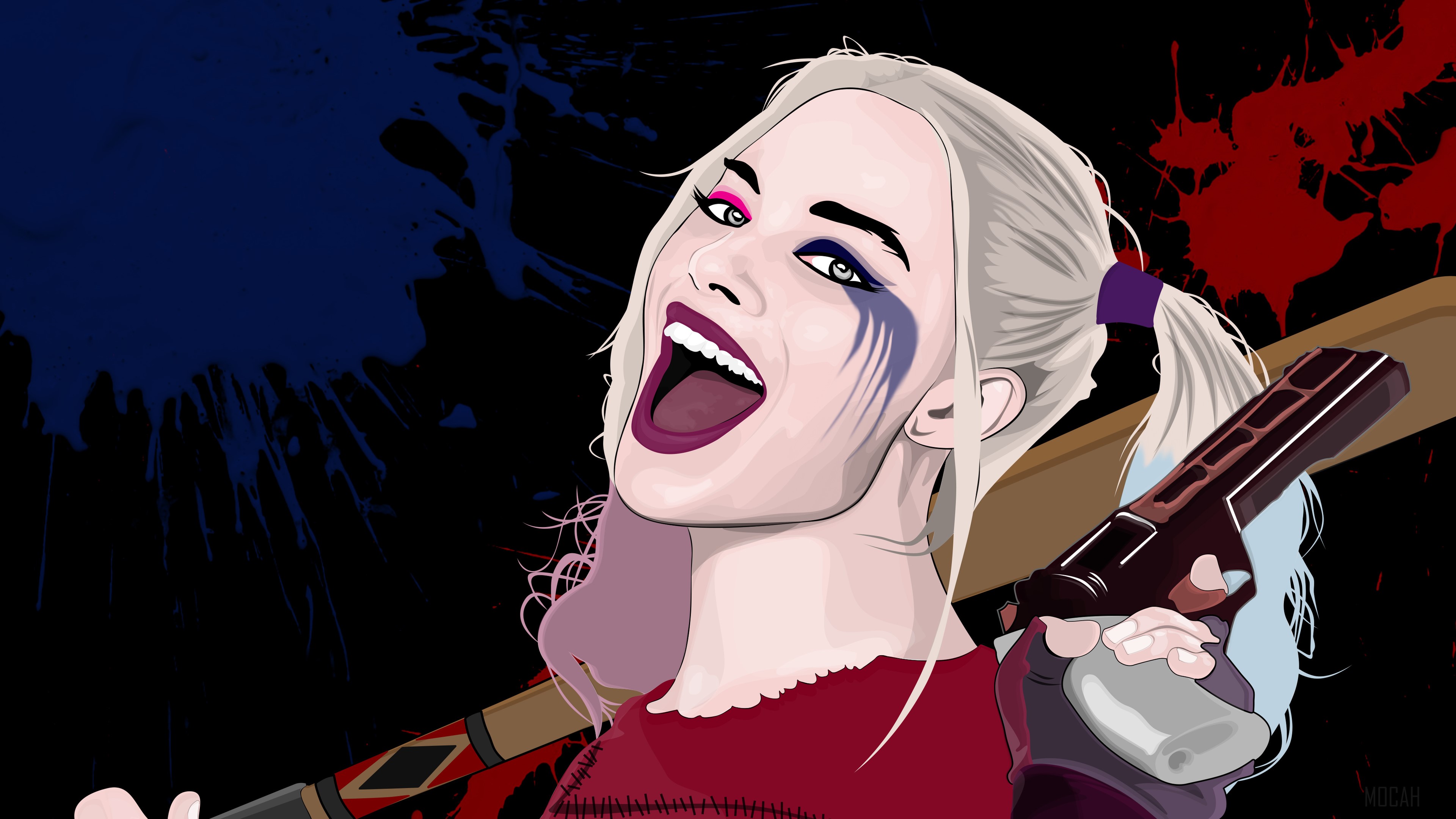 Harley Quinn with Baseball Bat and Gun 4K HD Wallpaper