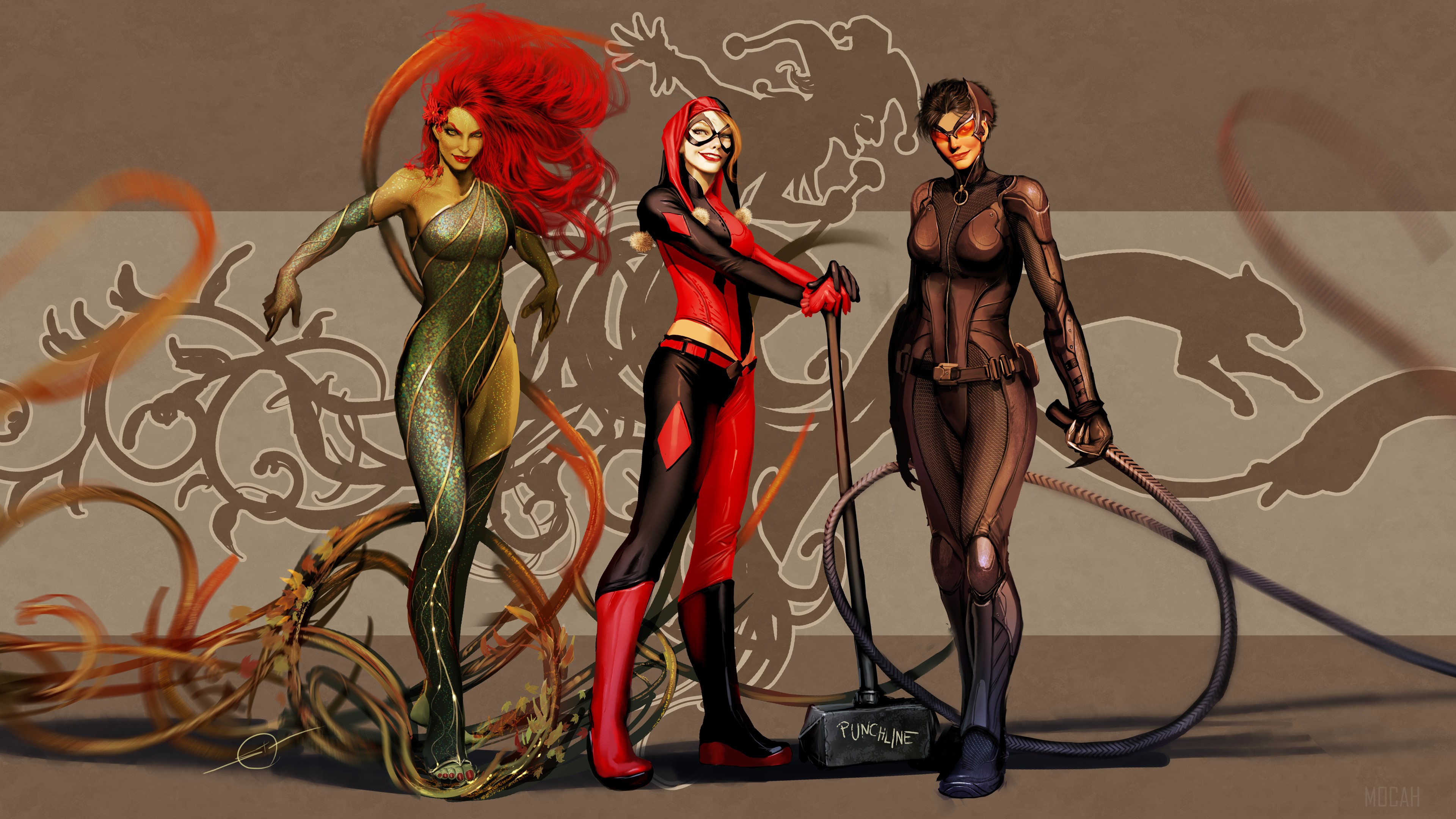 Poison Ivy, Harley Quinn, and Catwoman from DC Comics HD Wallpaper