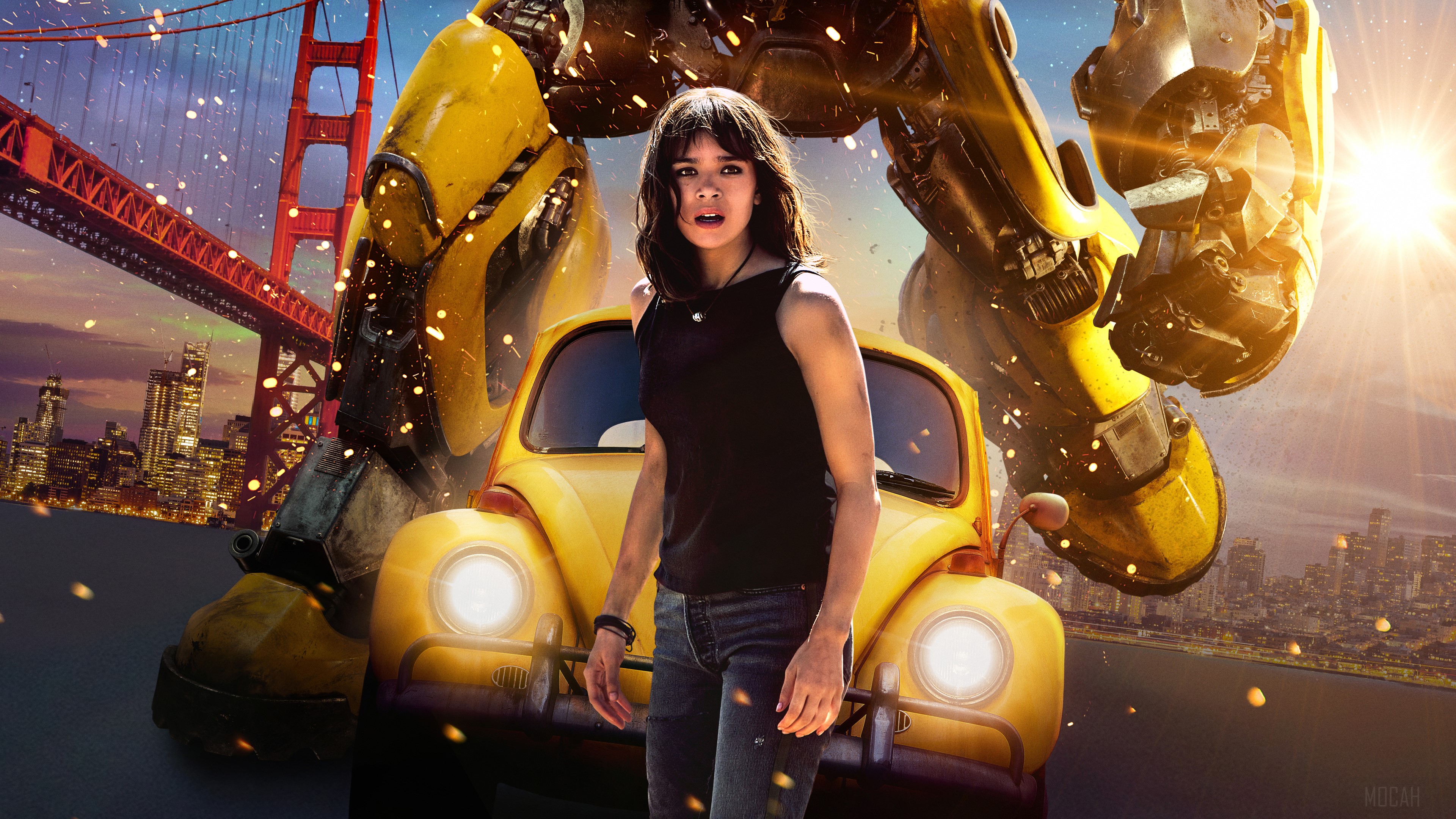 Hailee Steinfeld and Bumblebee from Bumblebee Movie 4K HD Wallpaper