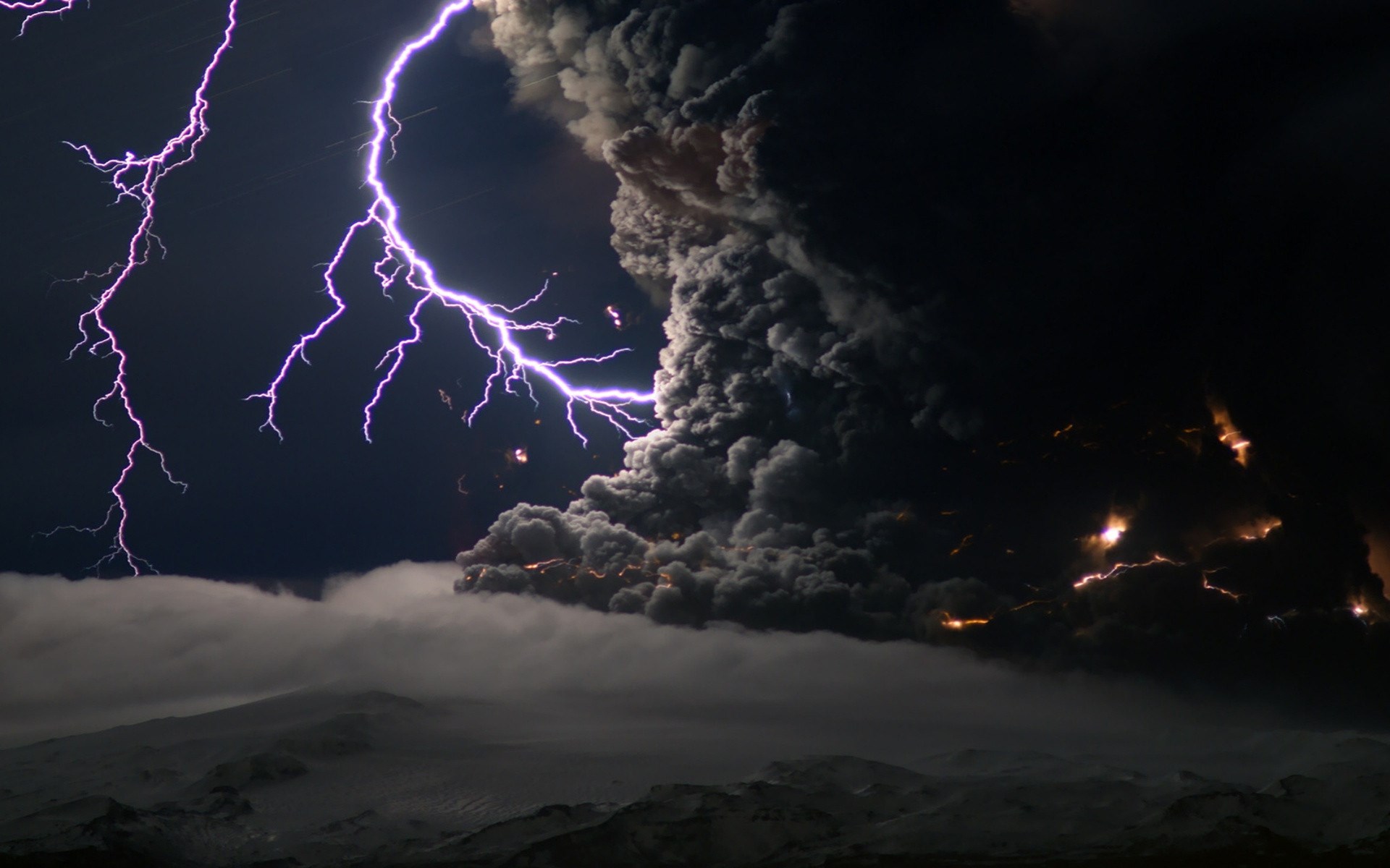 Volcanic eruption with lightning strikes HD Wallpaper