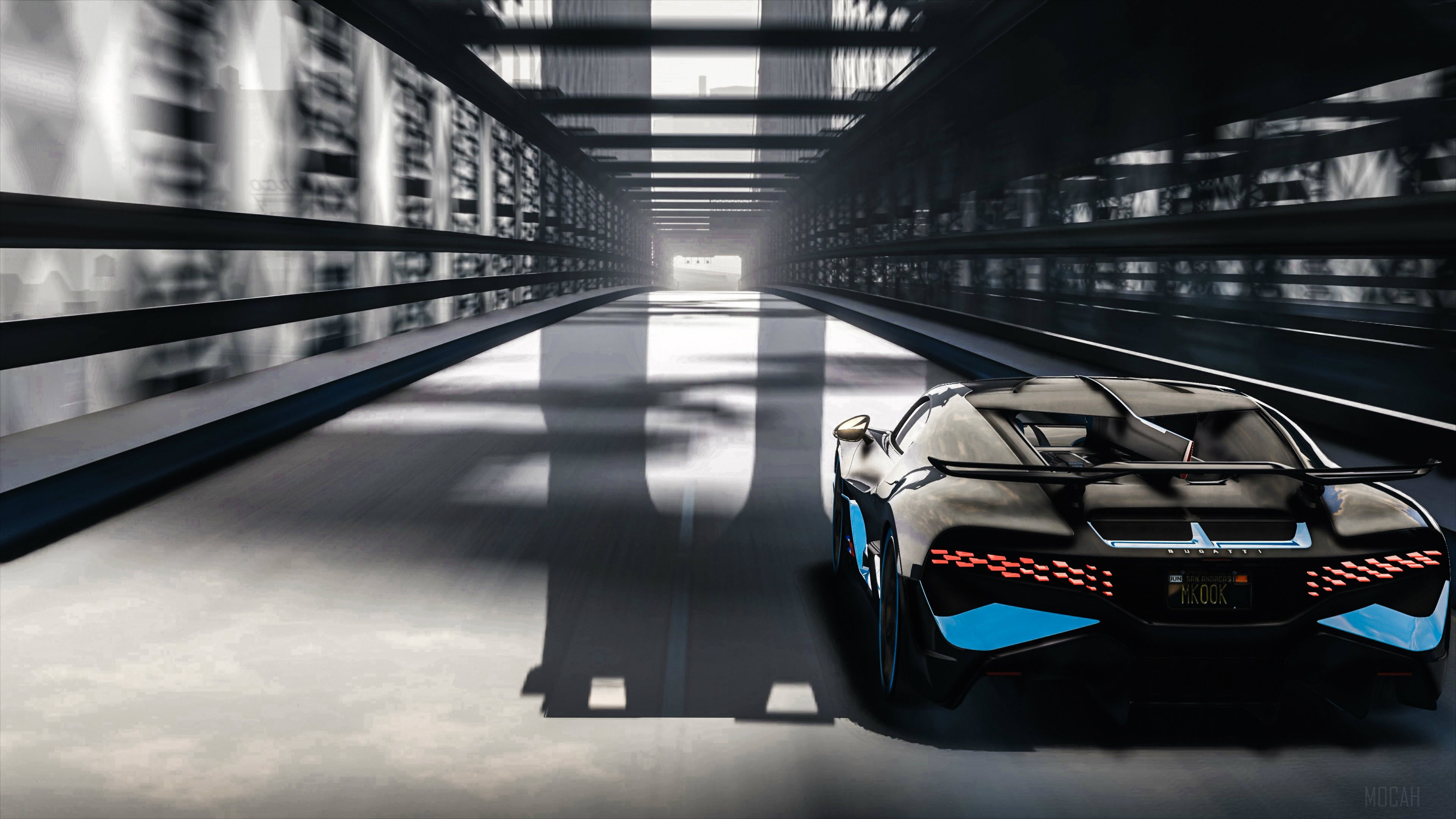 Bugatti Divo driving through a futuristic tunnel 4K HD Wallpaper
