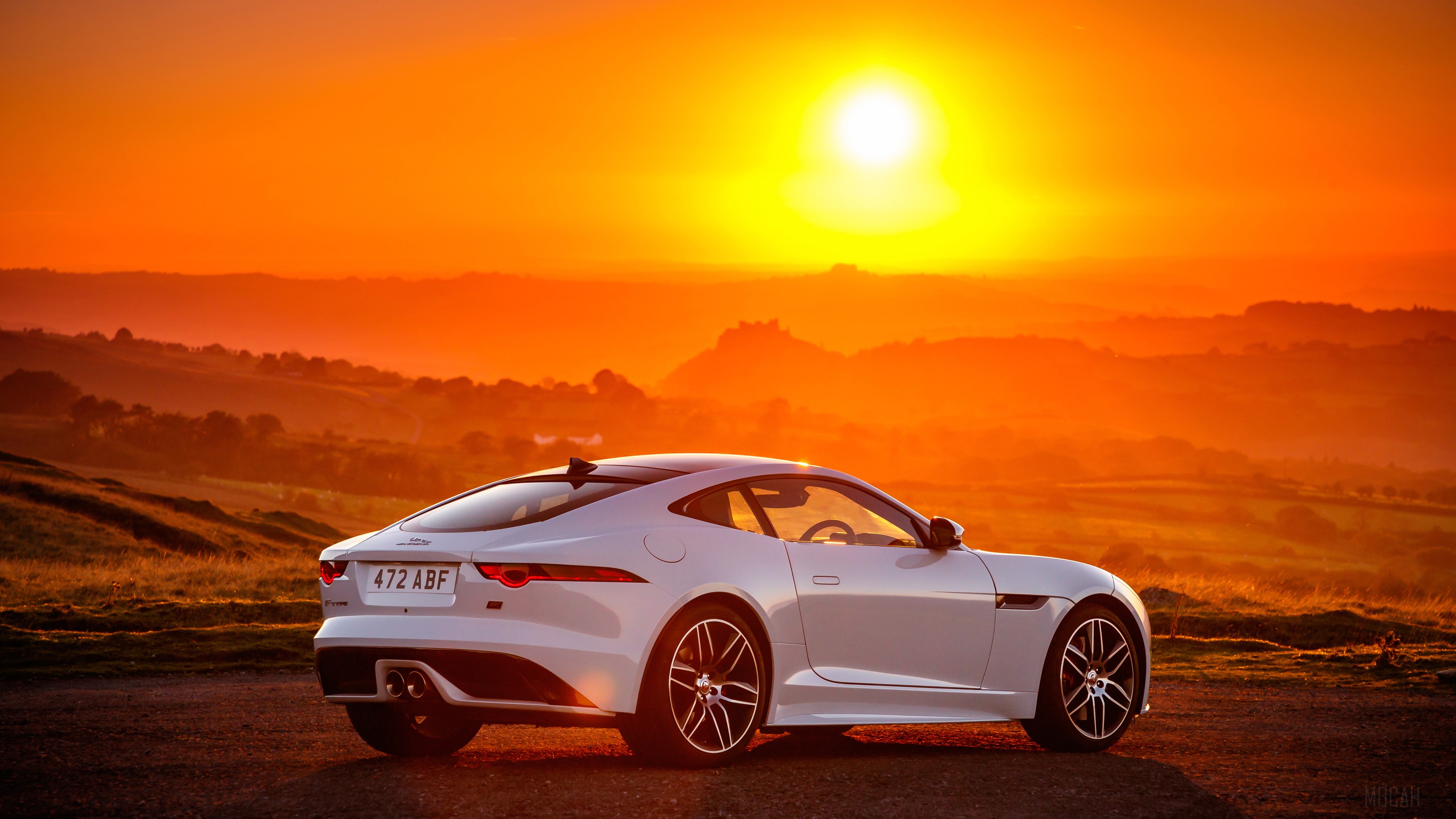 White Jaguar F-Type Chequered Flag Edition at Sunset HD Wallpaper