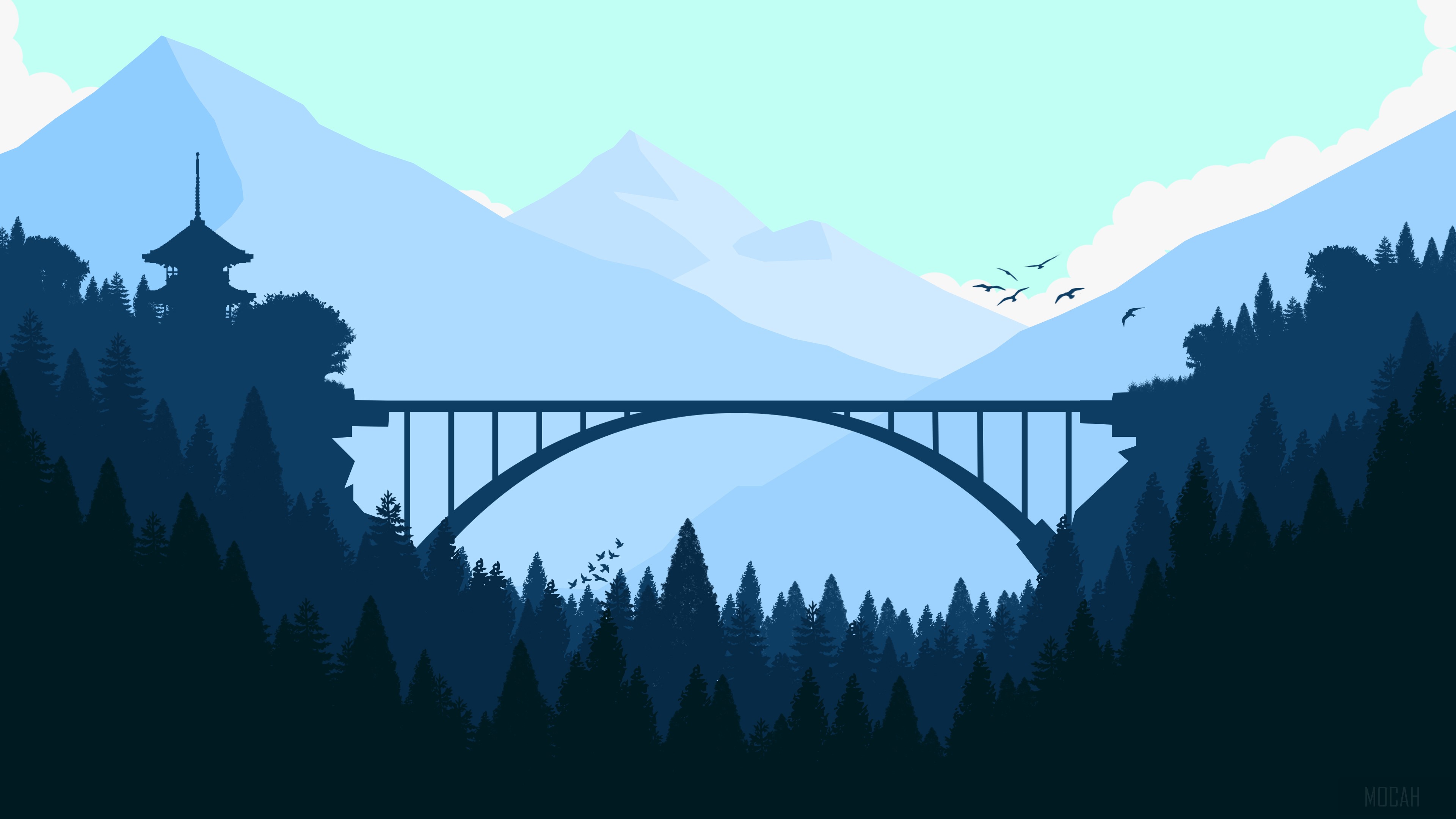 Bridge In Forest Minimalist HD Wallpaper